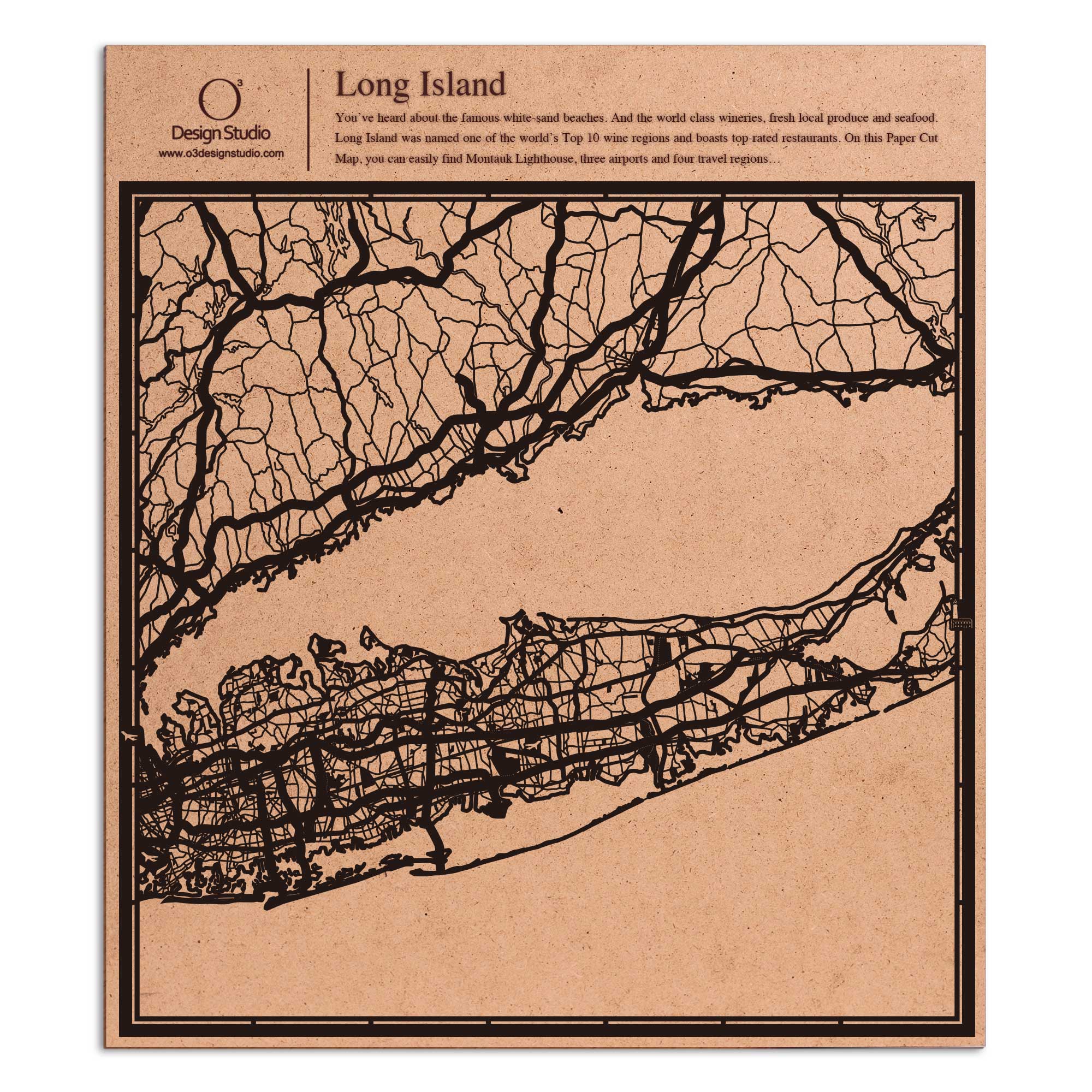 o3designstudio paper cut map Long Island Black map art MU2029B