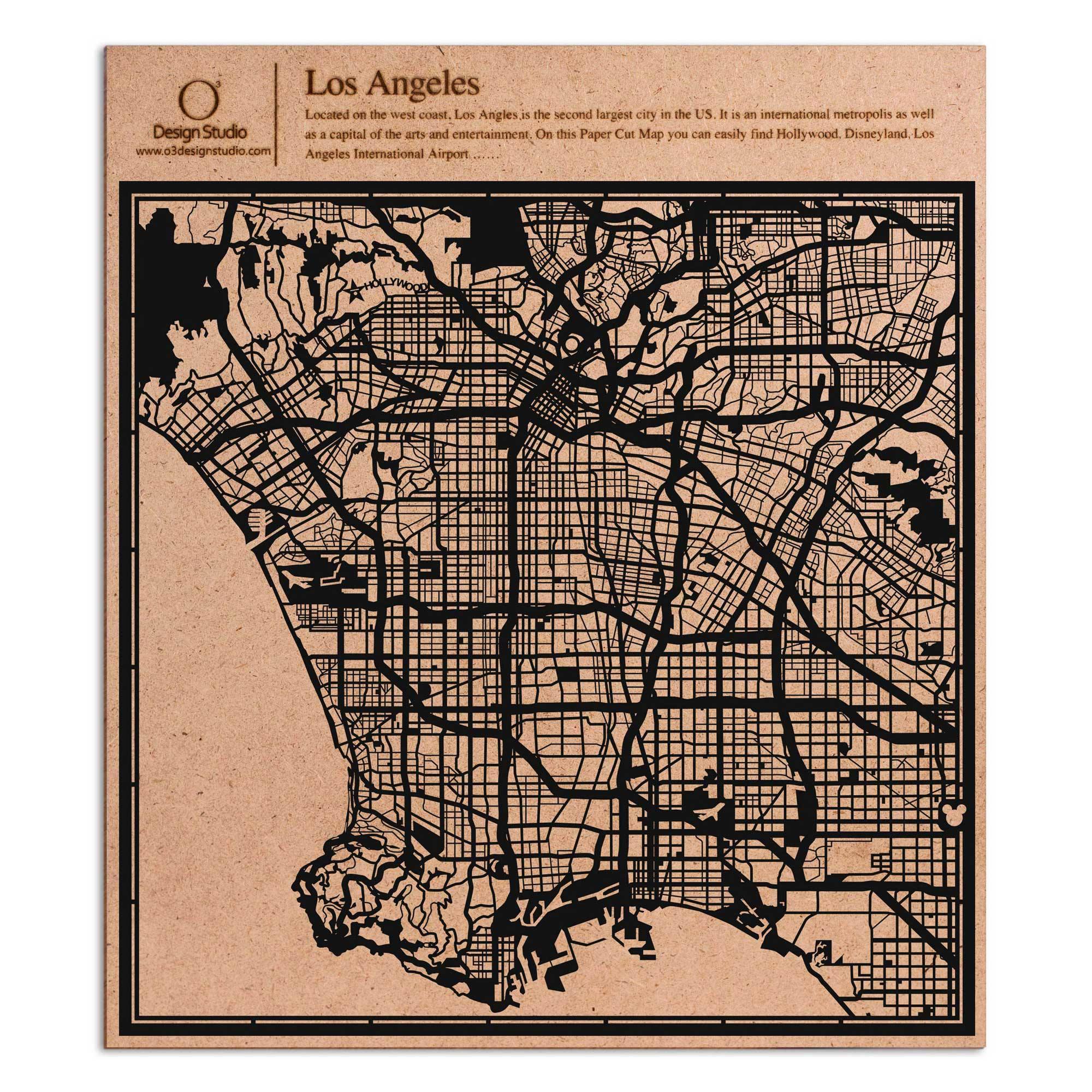 o3designstudio paper cut map Los Angeles Black map art MU2008B