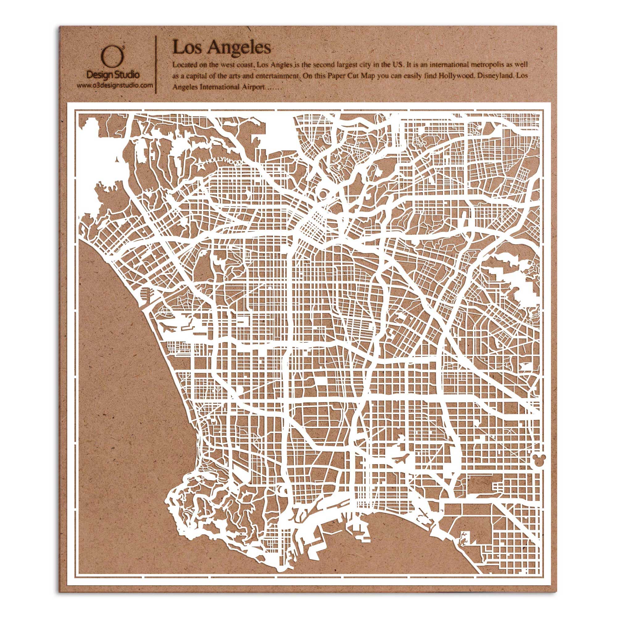 o3designstudio paper cut map Los Angeles White map art MU2008W