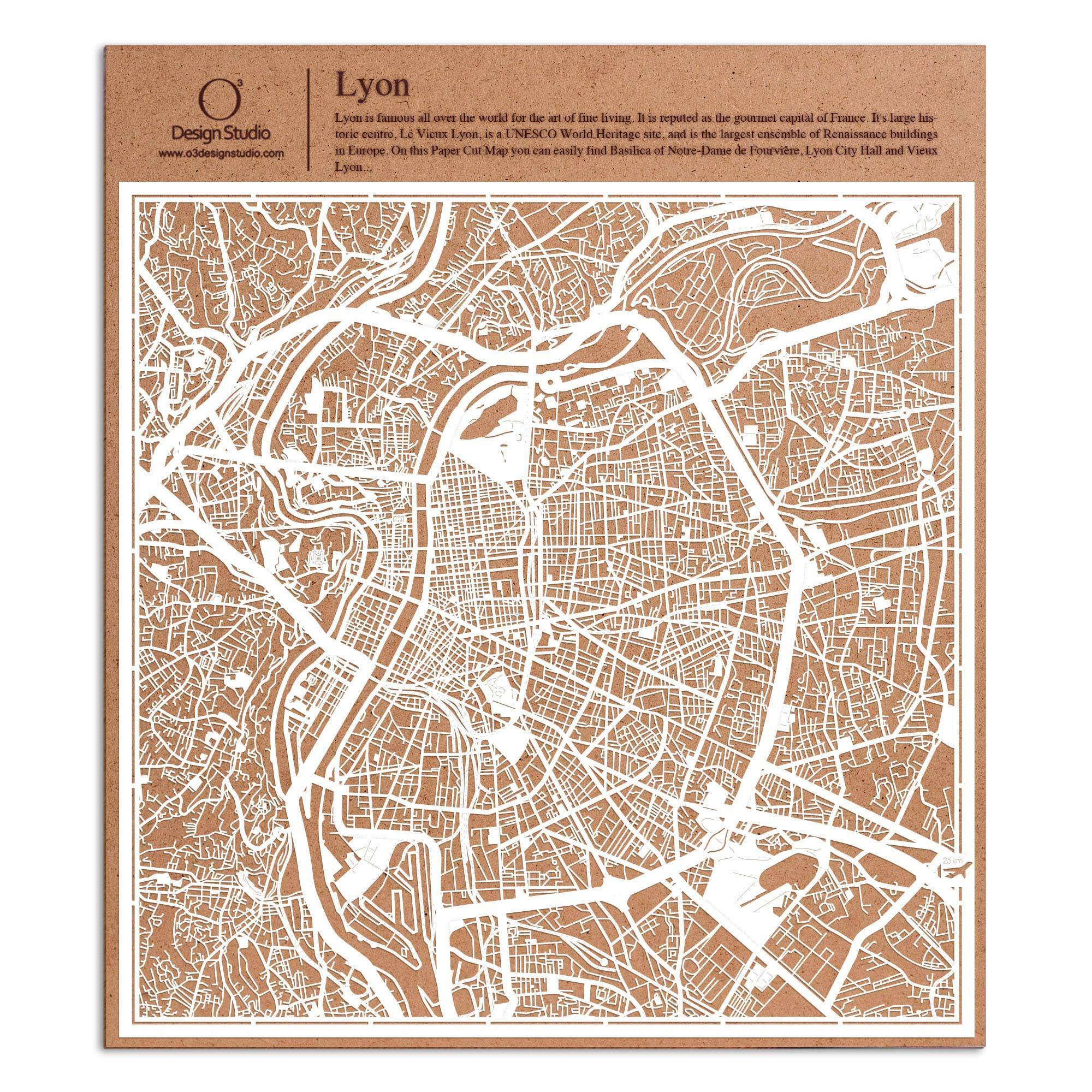 o3designstudio paper cut map Lyon White map art MU3029W