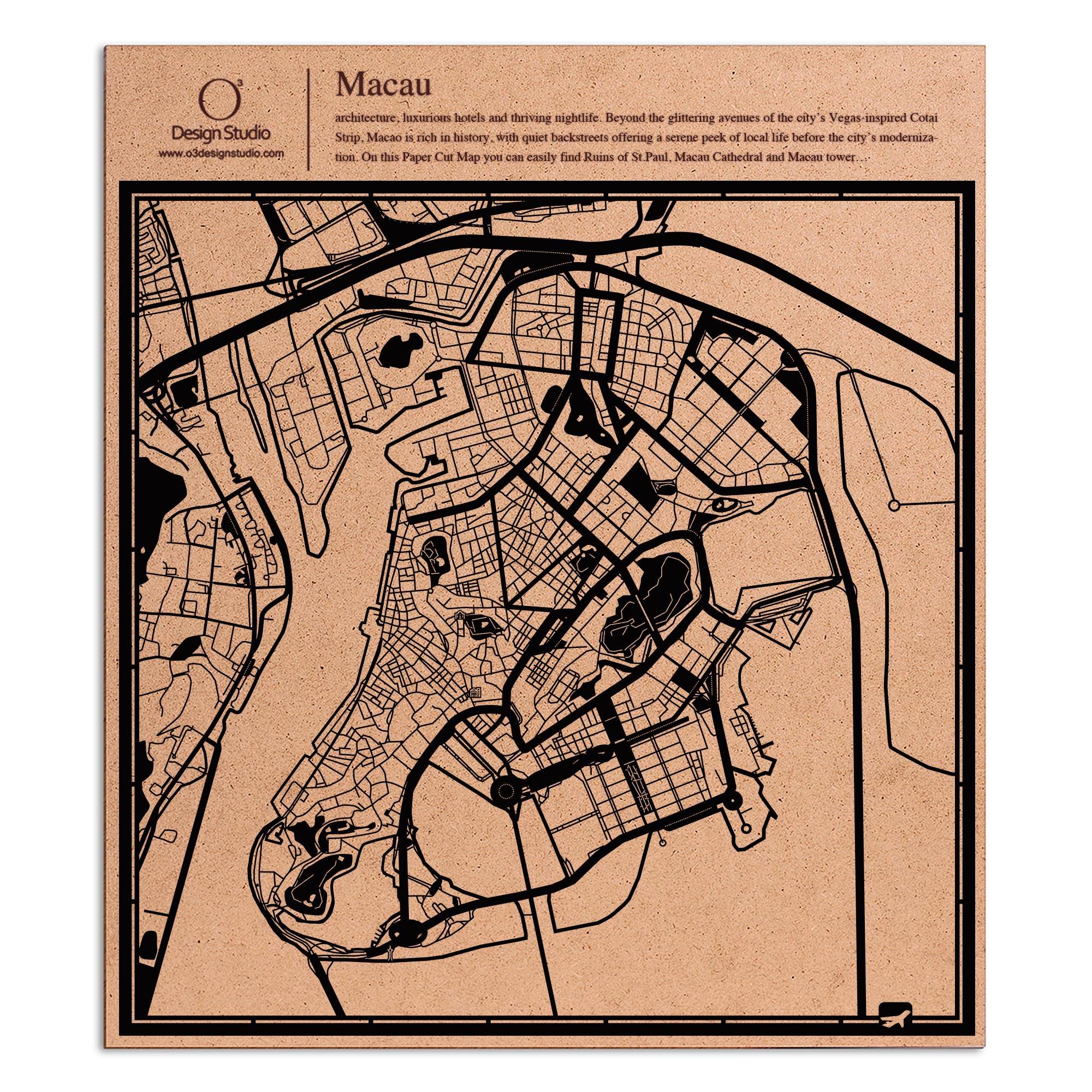 o3designstudio paper cut map Macao Black map art MU1042B