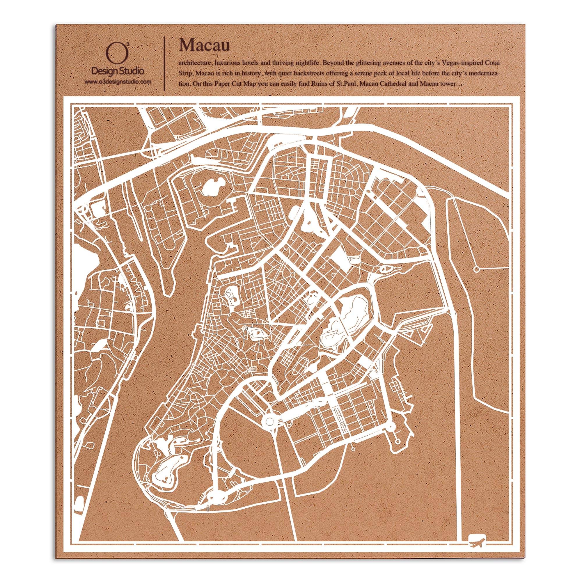 o3designstudio paper cut map Macao White map art MU1042W