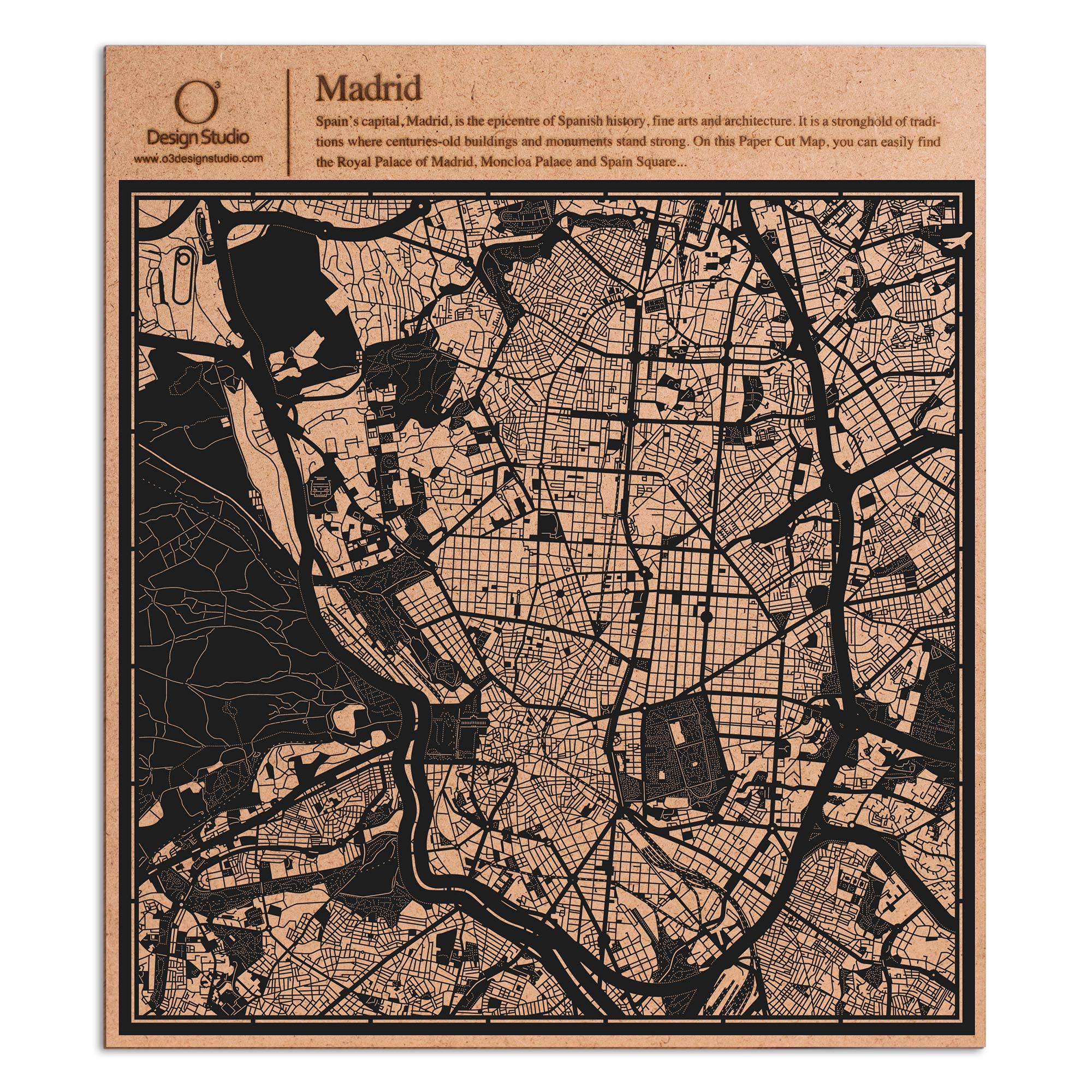 o3designstudio paper cut map Madrid Black map art MU3011B