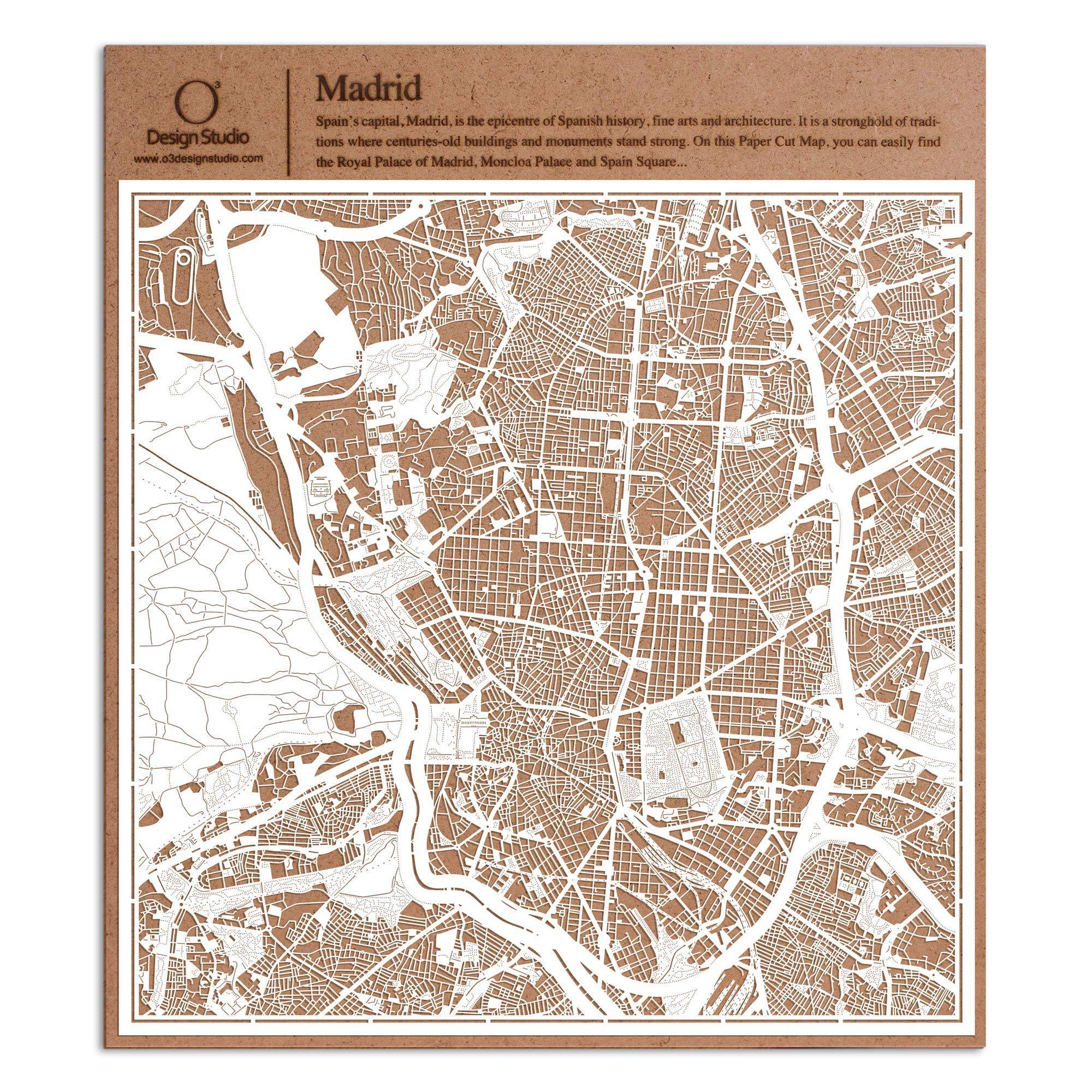 o3designstudio paper cut map Madrid White map art MU3011W