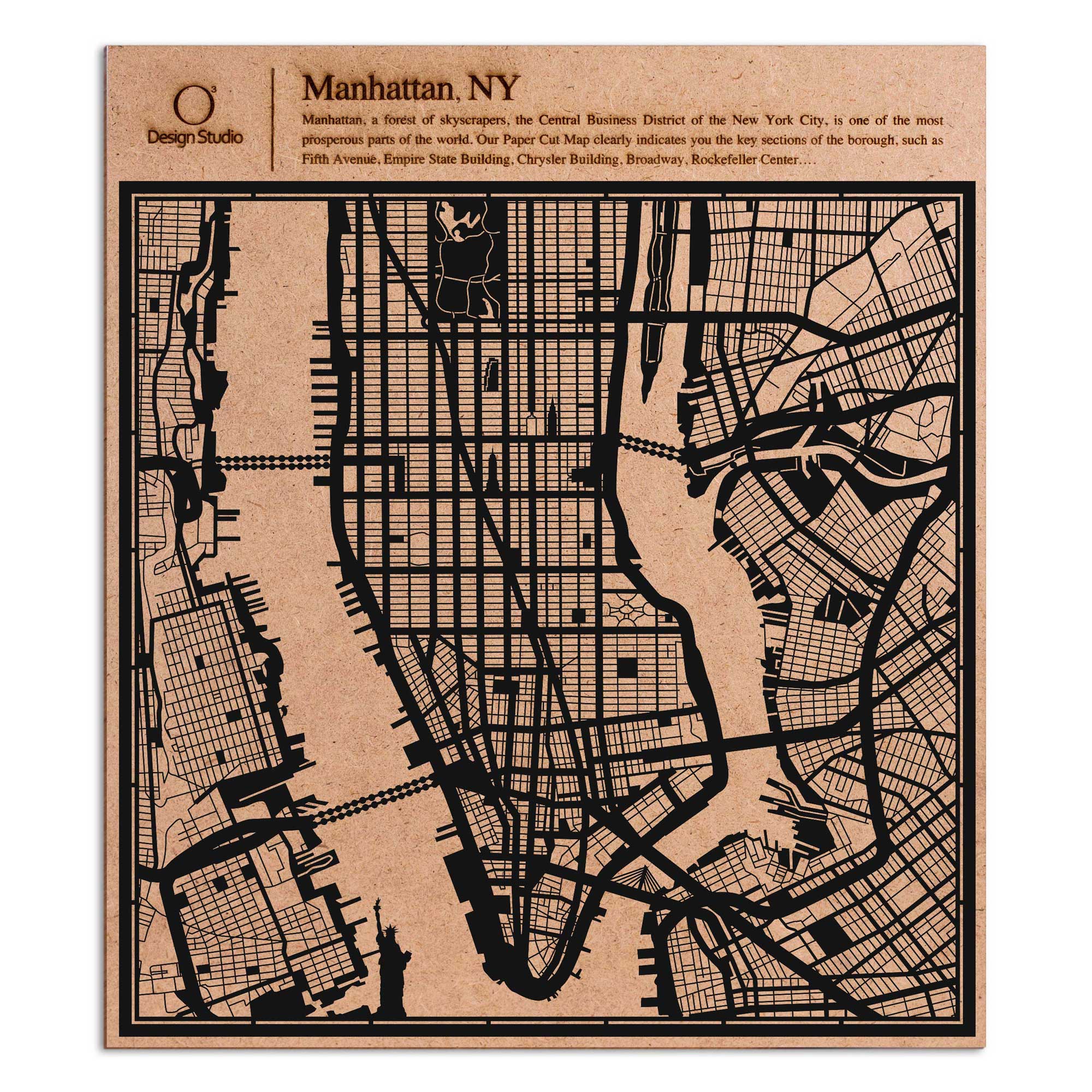 o3designstudio paper cut map Manhattan NY. Black map art MU2002B