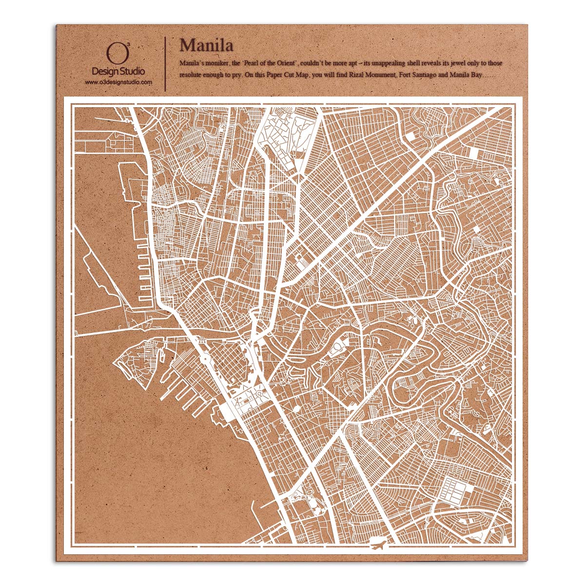o3designstudio paper cut map Manila White map art MU1032W