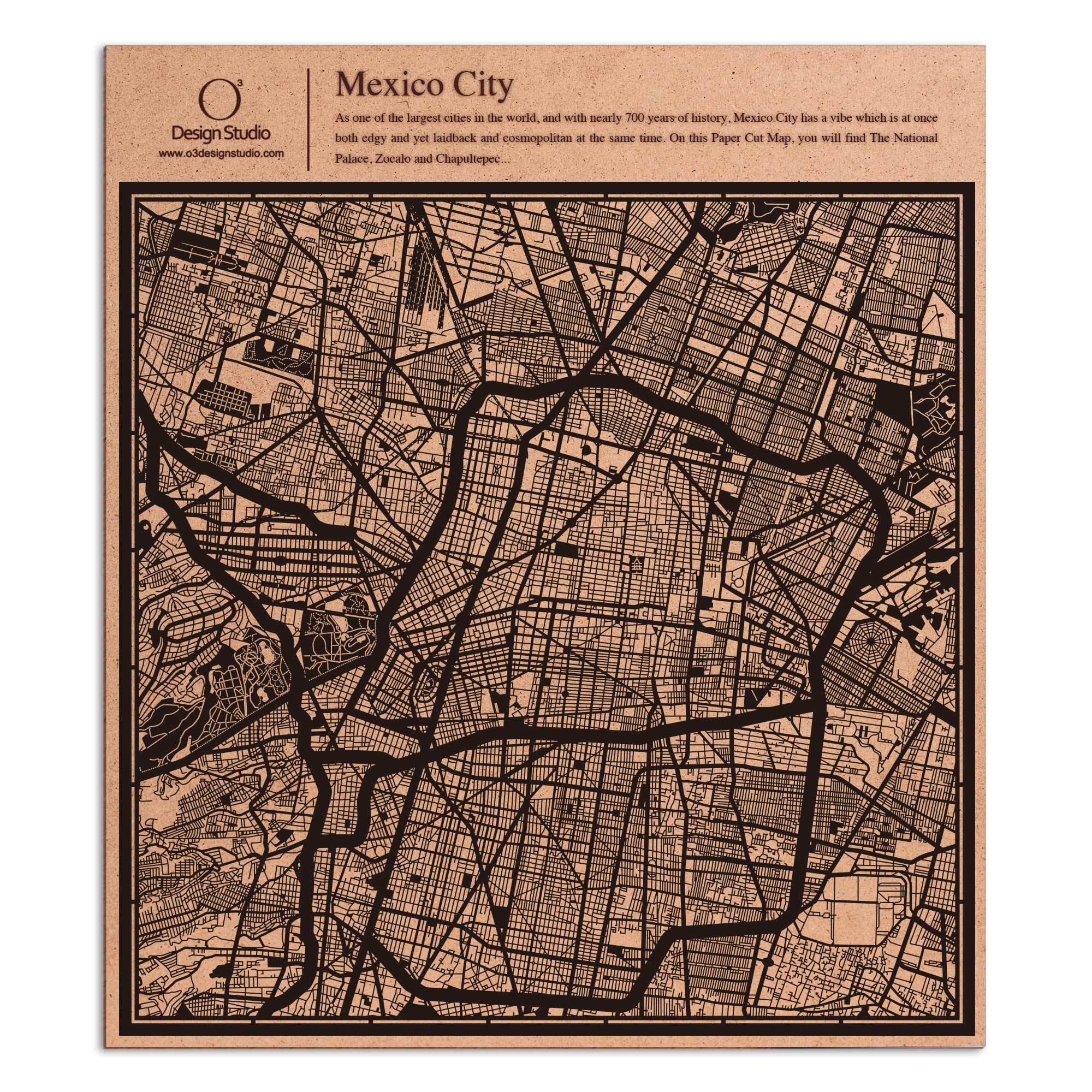 o3designstudio paper cut map Mexico City Black map art MU2305B