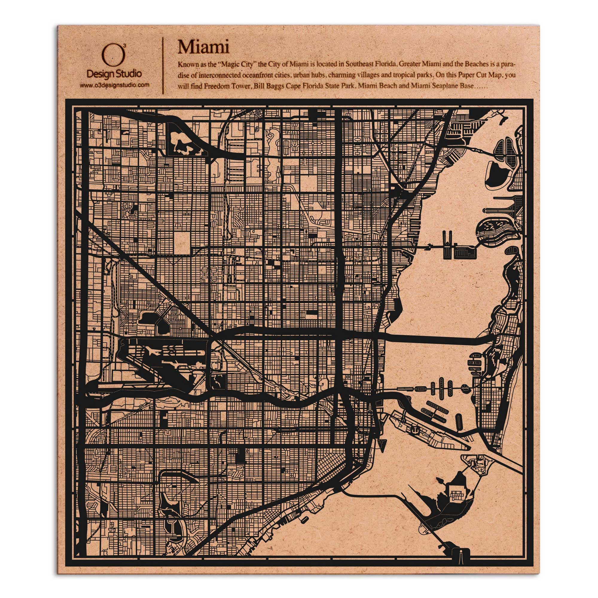 o3designstudio paper cut map Miami Black map art MU2016B