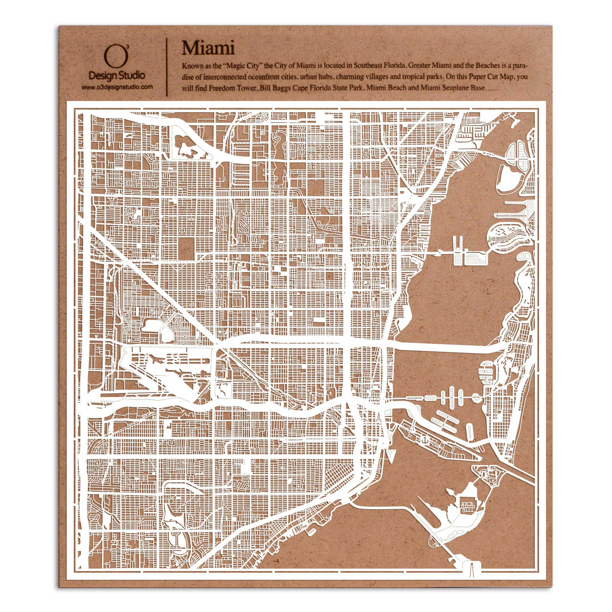 o3designstudio paper cut map Miami White map art MU2016W