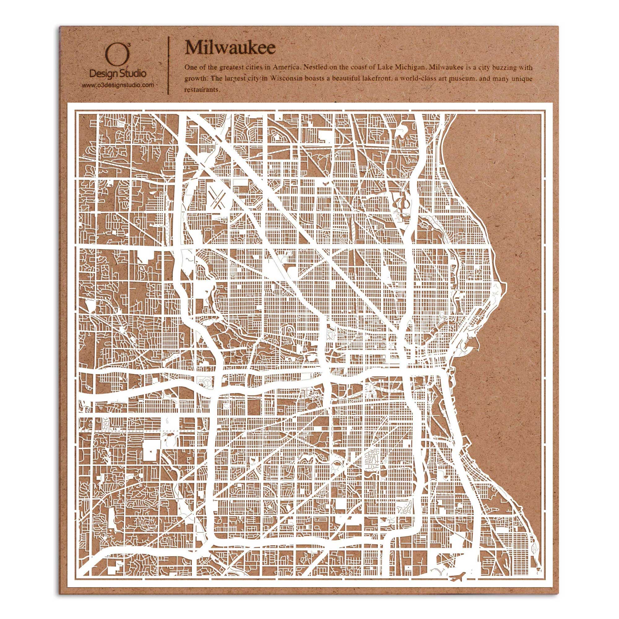 o3designstudio paper cut map Milwaukee White map art MU2010W