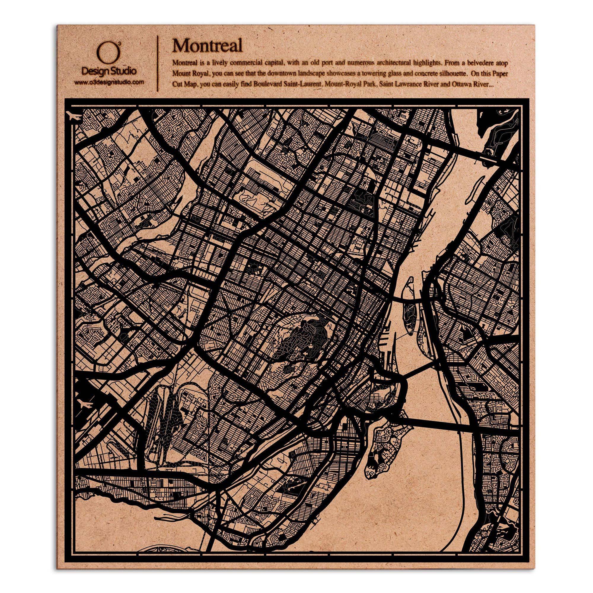 o3designstudio paper cut map Montreal Black map art MU2203B