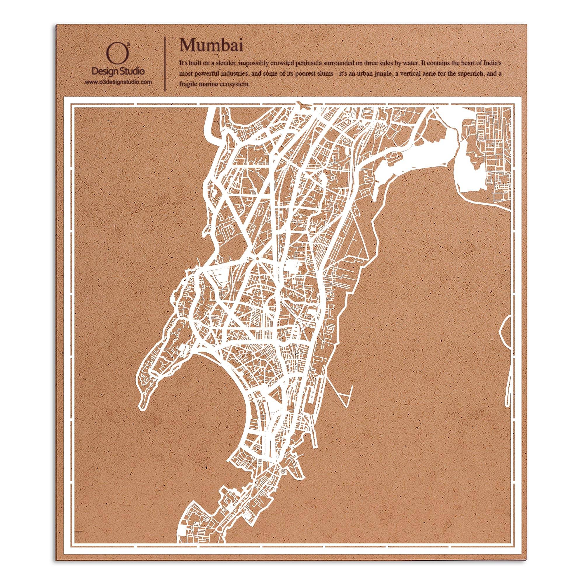 o3designstudio paper cut map Mumbai White map art MU1043W