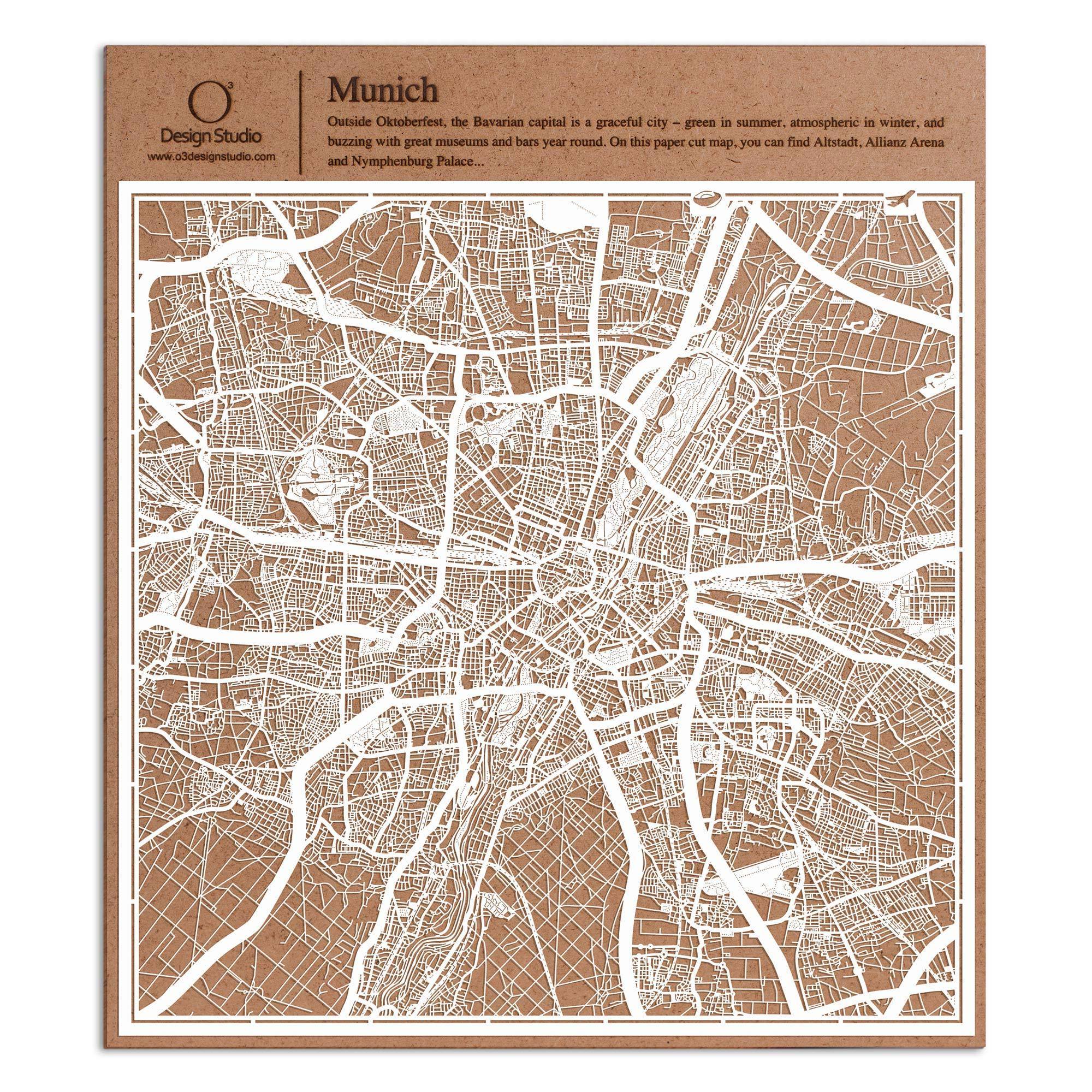 o3designstudio paper cut map Munich White map art MU3017W