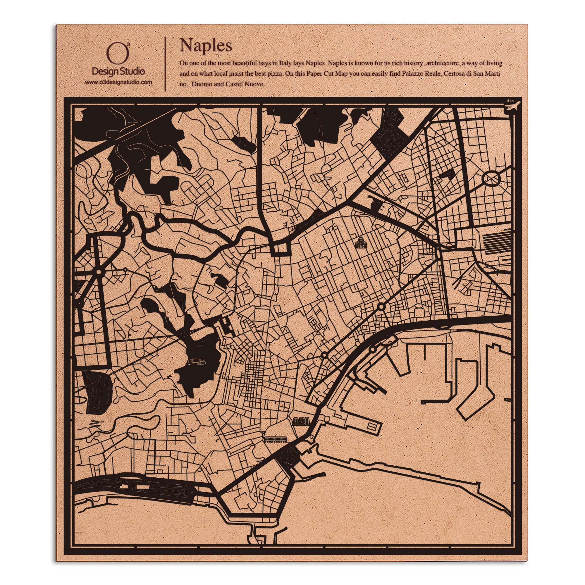 o3designstudio paper cut map Naples Black map art MU3055B