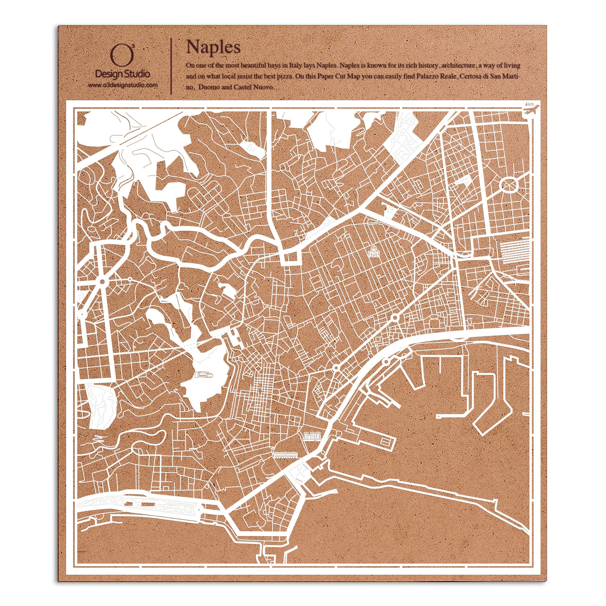 o3designstudio paper cut map Naples White map art MU3055W