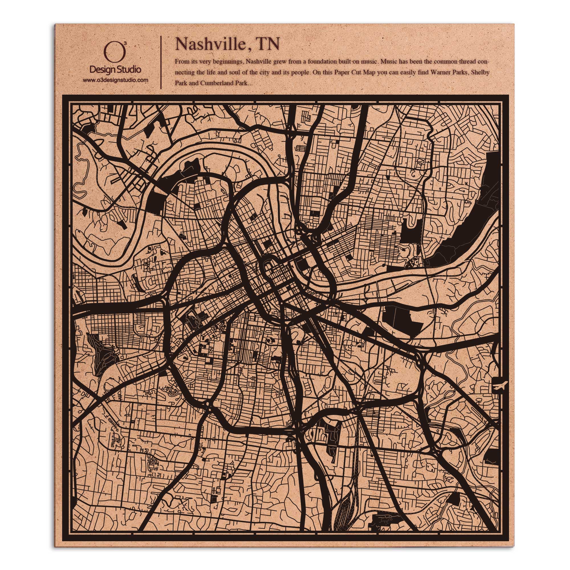 o3designstudio paper cut map Nashville TN Black map art MU2039B