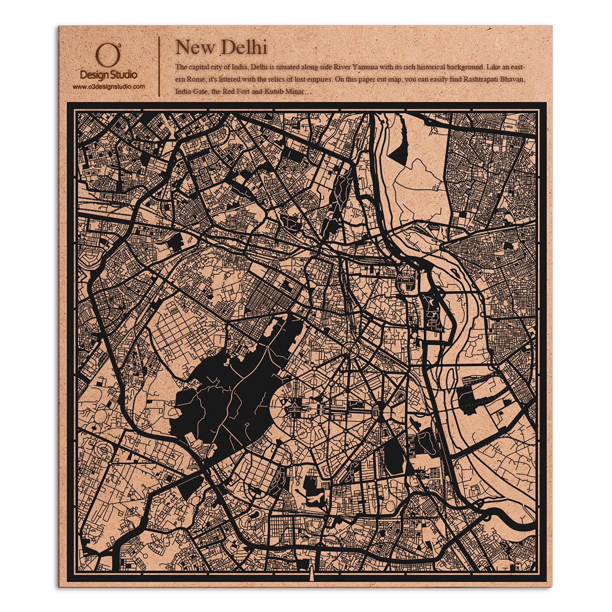 o3designstudio paper cut map New Delhi Black map art MU1015B