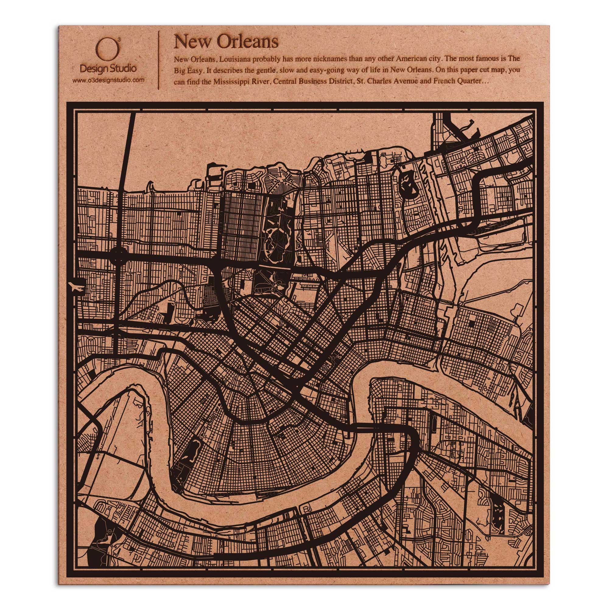 o3designstudio paper cut map New Orleans Black map art MU2022B