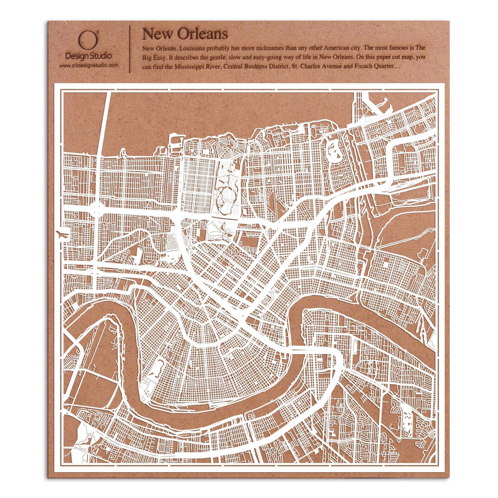 o3designstudio paper cut map New Orleans White map art MU2022W