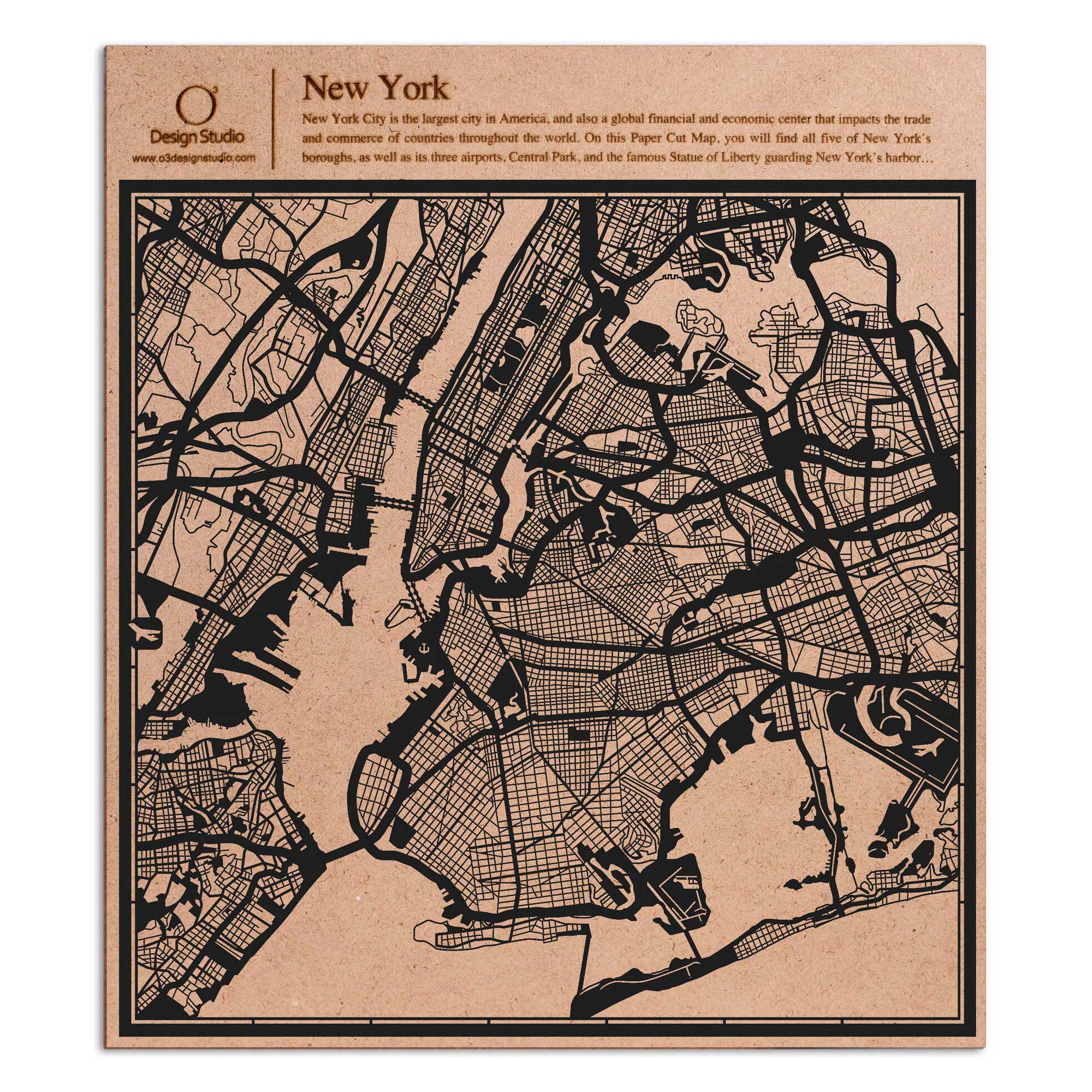o3designstudio paper cut map New York Black map art MU2001B
