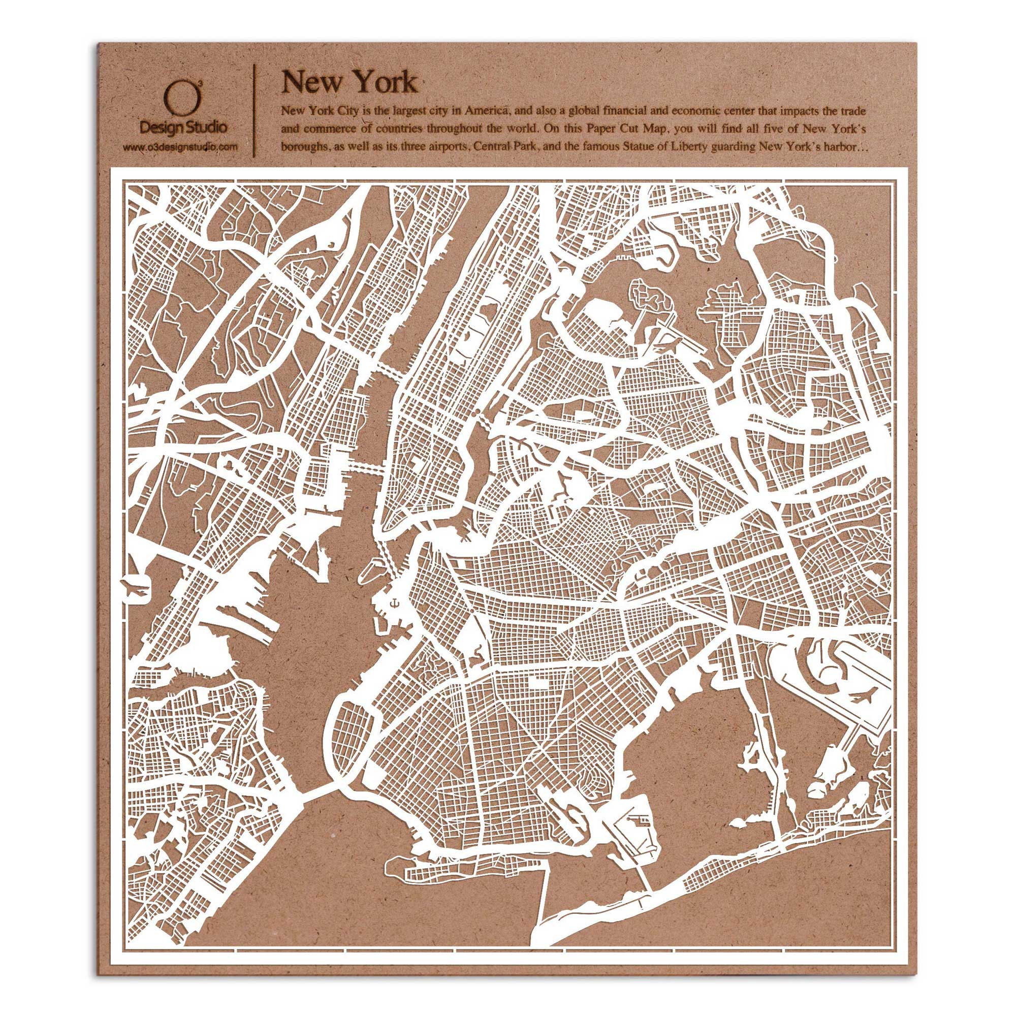 o3designstudio paper cut map New York White map art MU2001W