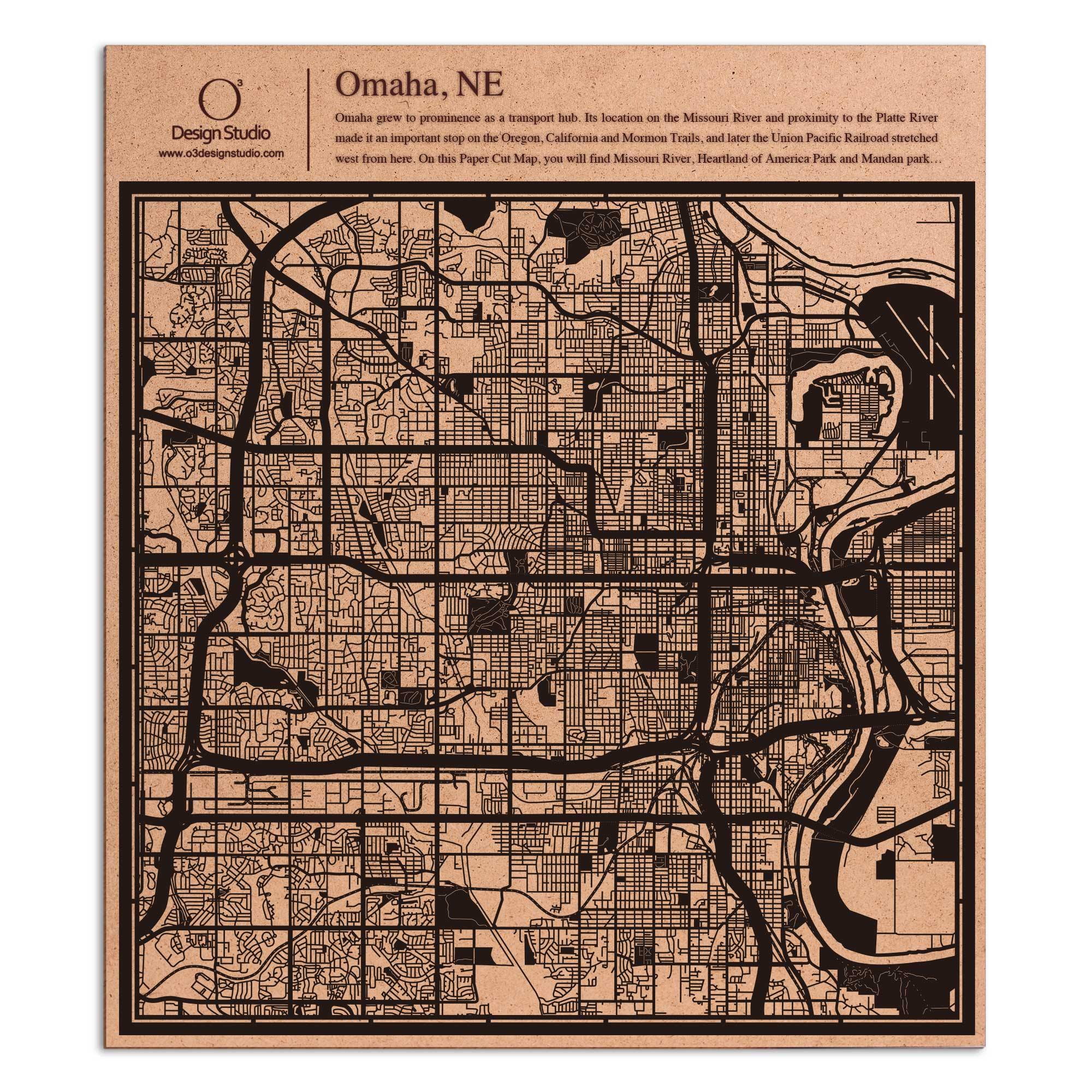 o3designstudio paper cut map Omaha NE Black map art MU2033B