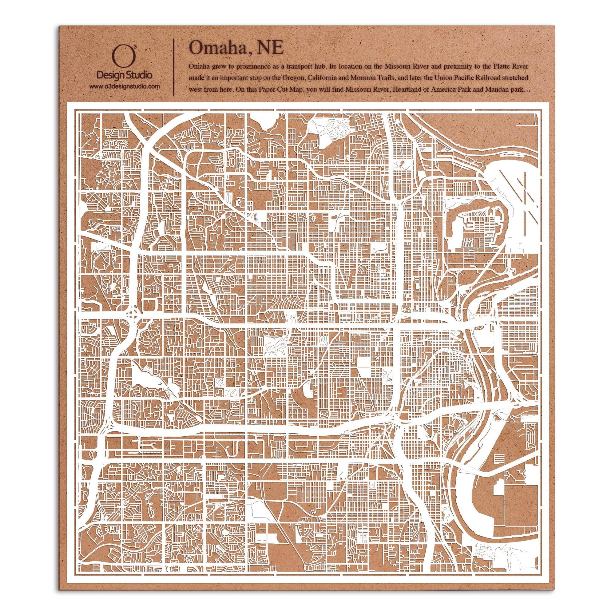 o3designstudio paper cut map Omaha NE White map art MU2033W