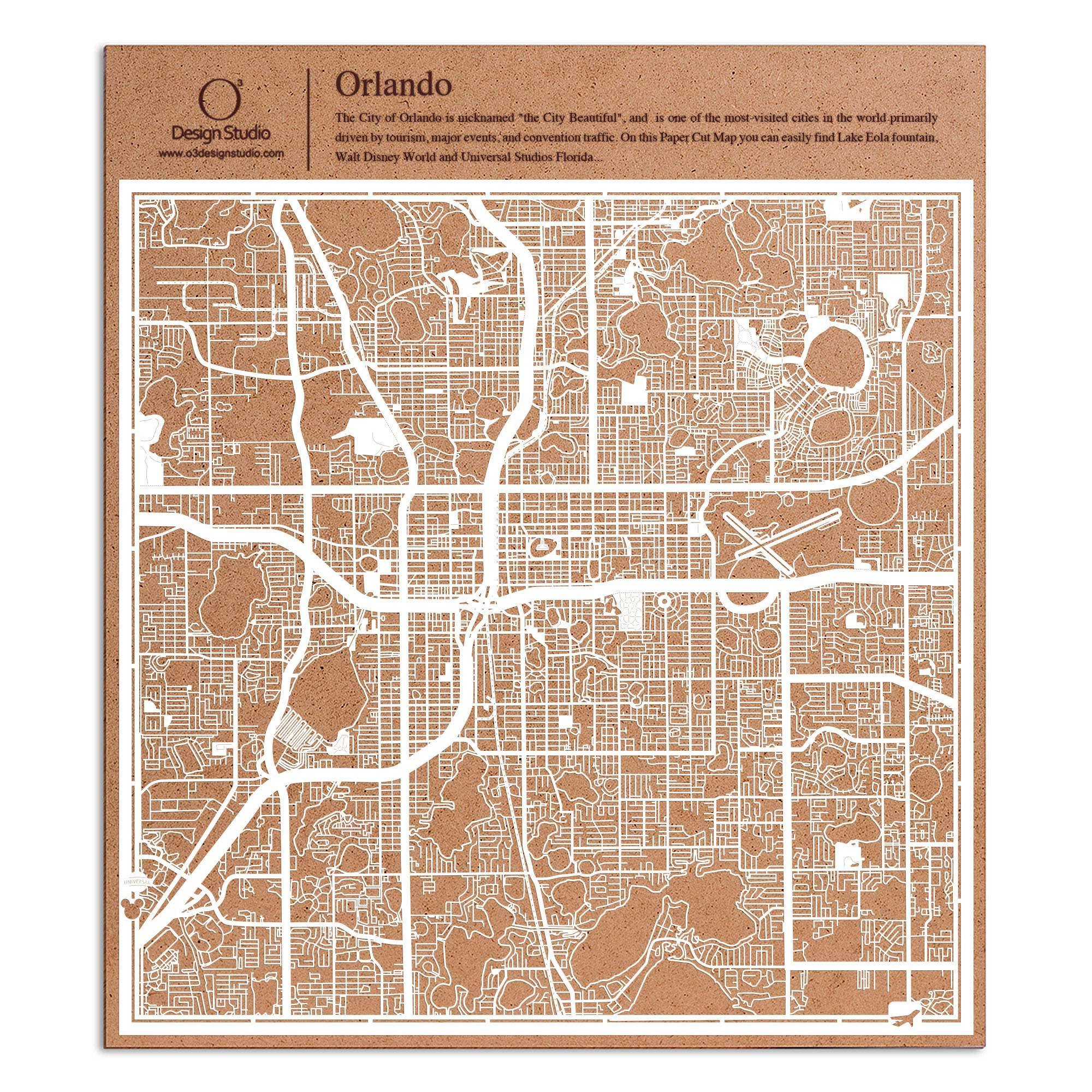 o3designstudio paper cut map OrlandoFL White map art MU2050W
