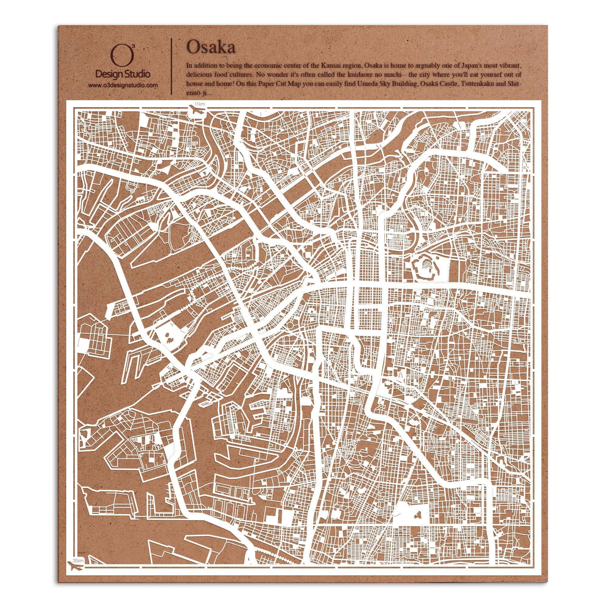 o3designstudio paper cut map Osaka White map art MU1045W