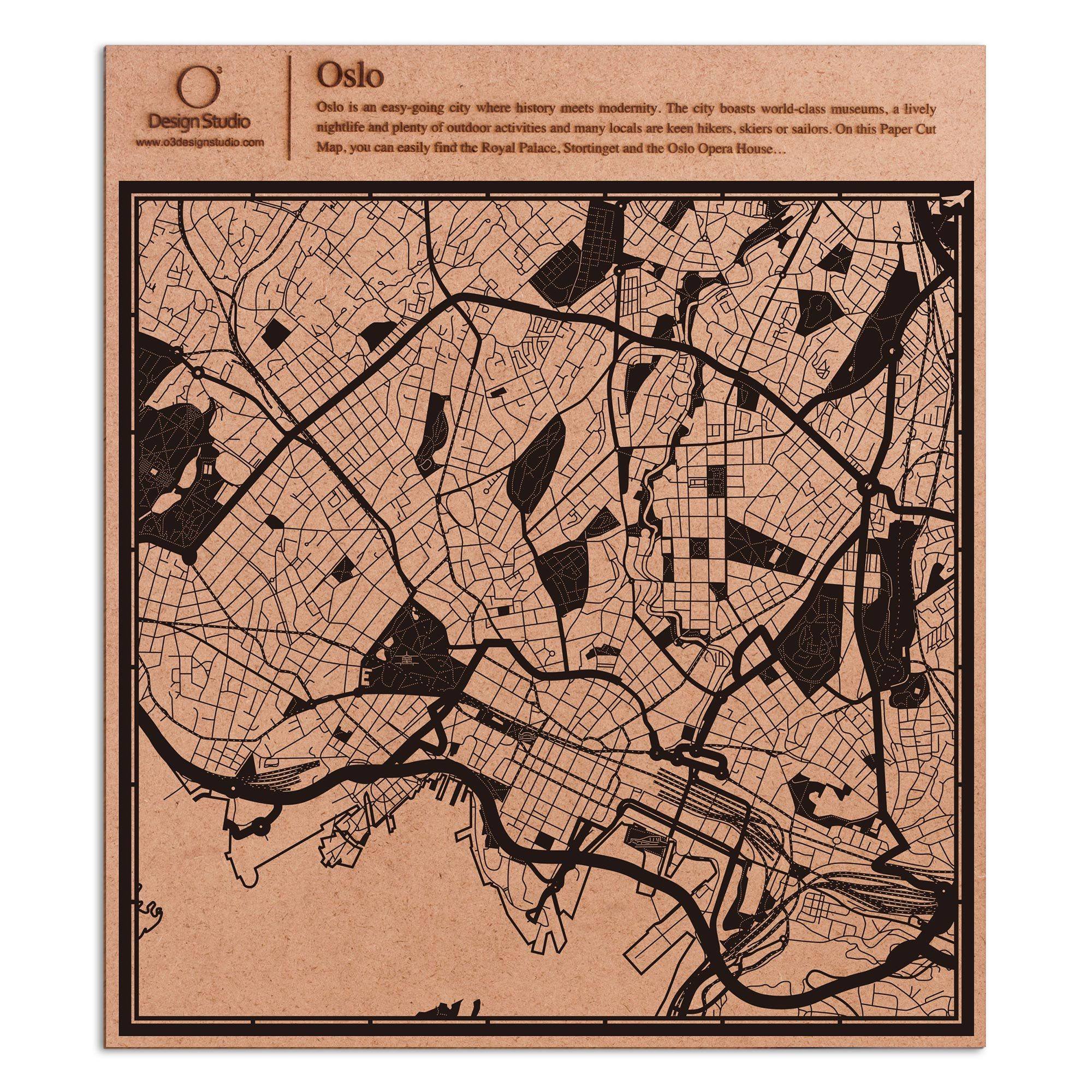 o3designstudio paper cut map Oslo Black map art MU3022B