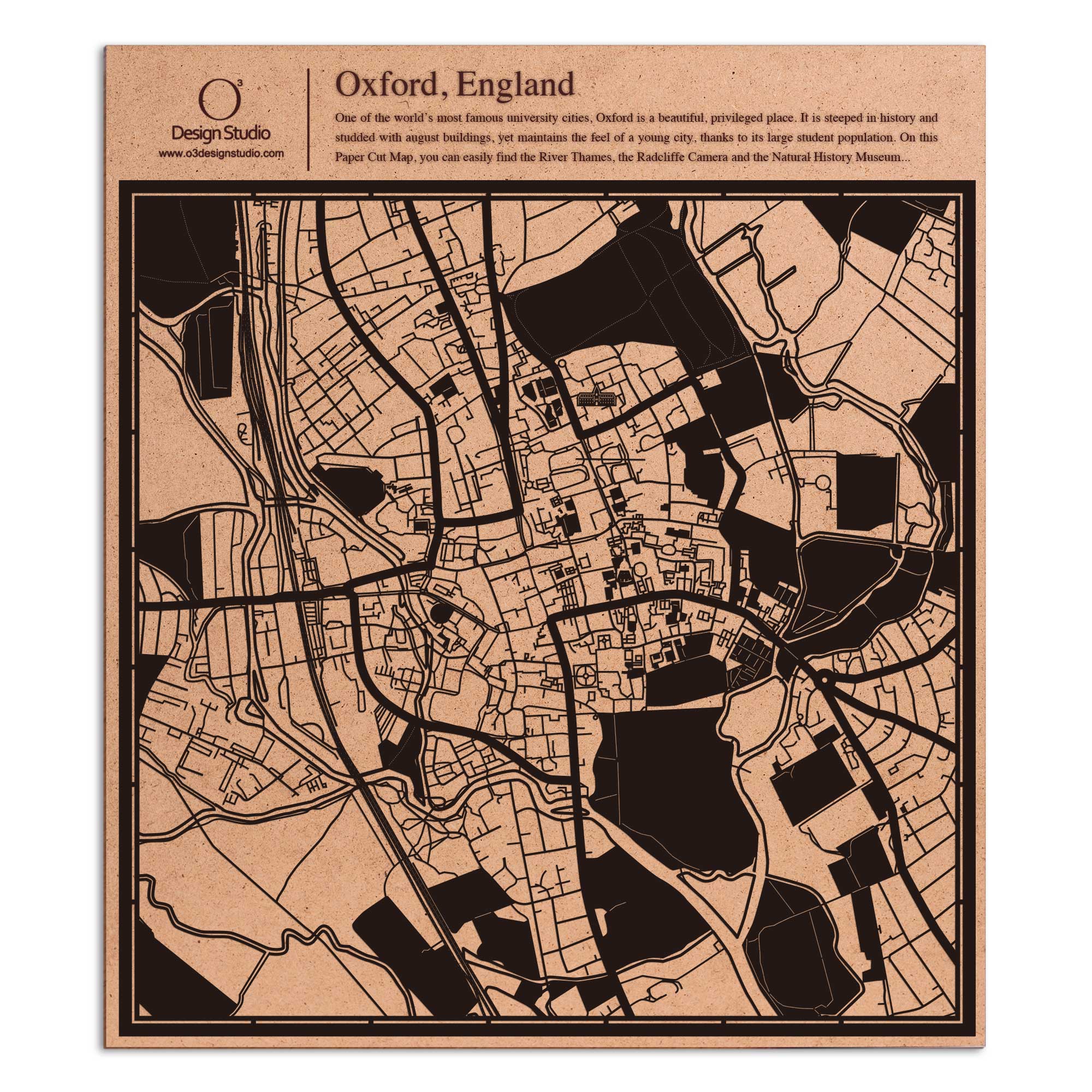 o3designstudio paper cut map Oxford England Black map art MU3034B