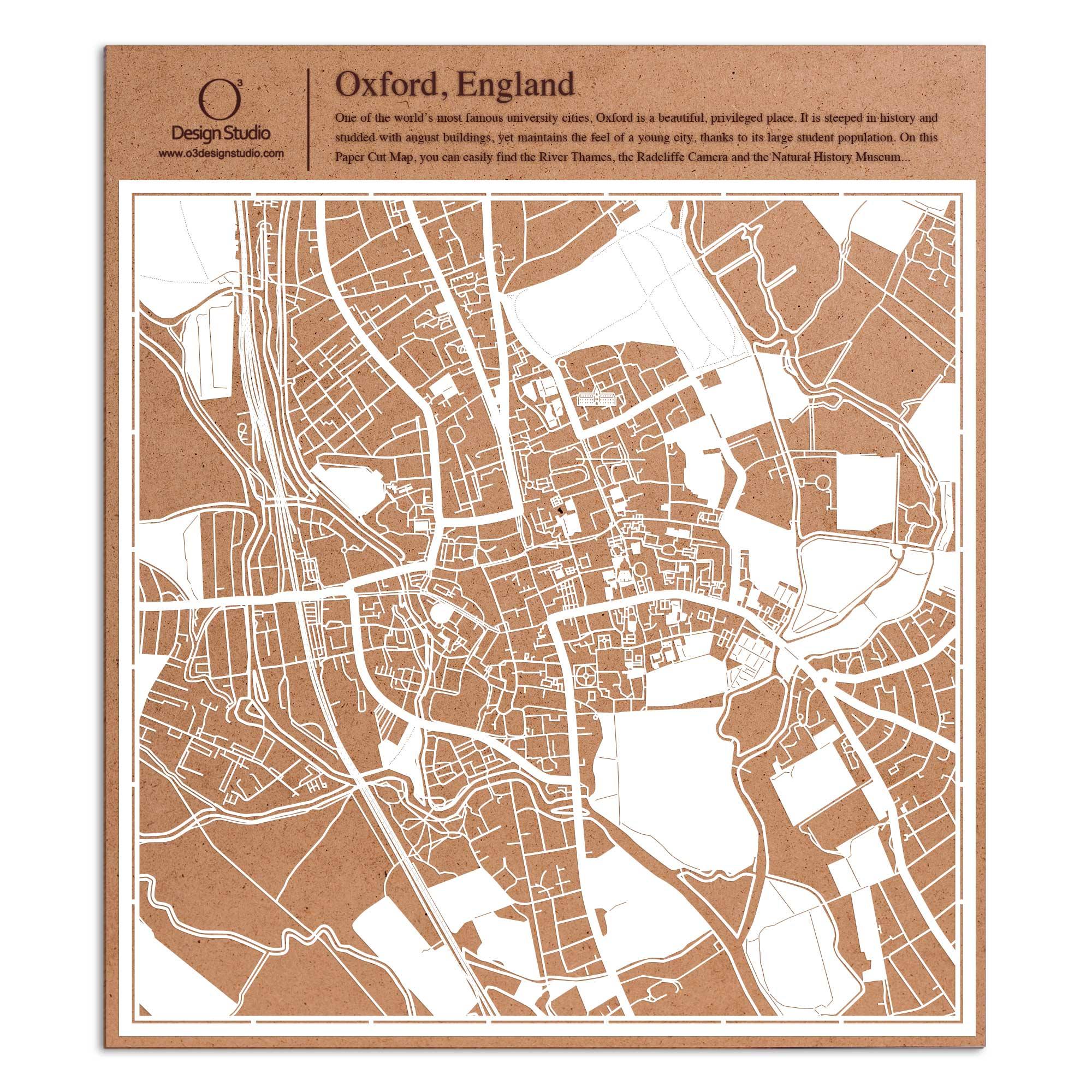 o3designstudio paper cut map Oxford England White map art MU3034W