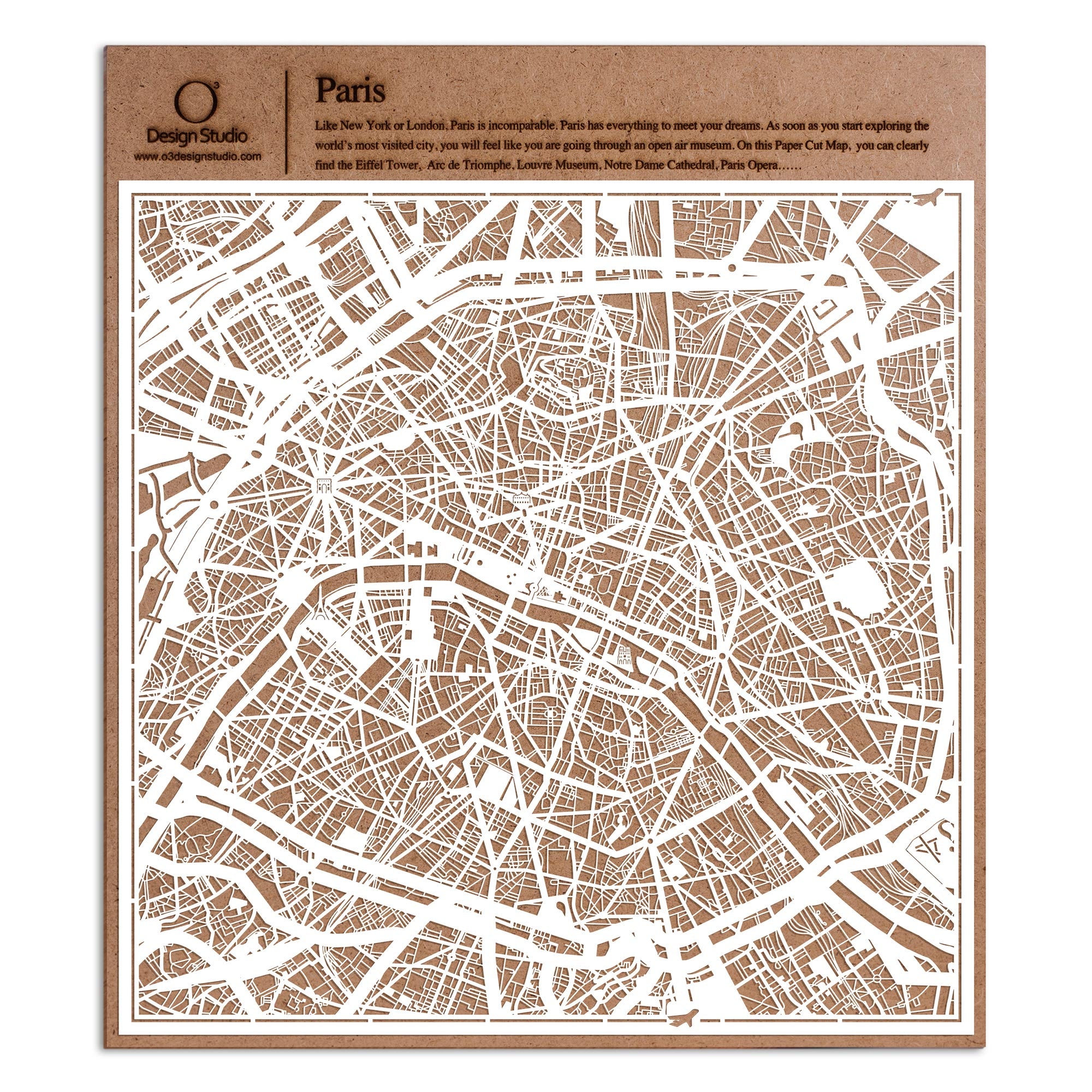 o3designstudio paper cut map Paris White map art MU3002W