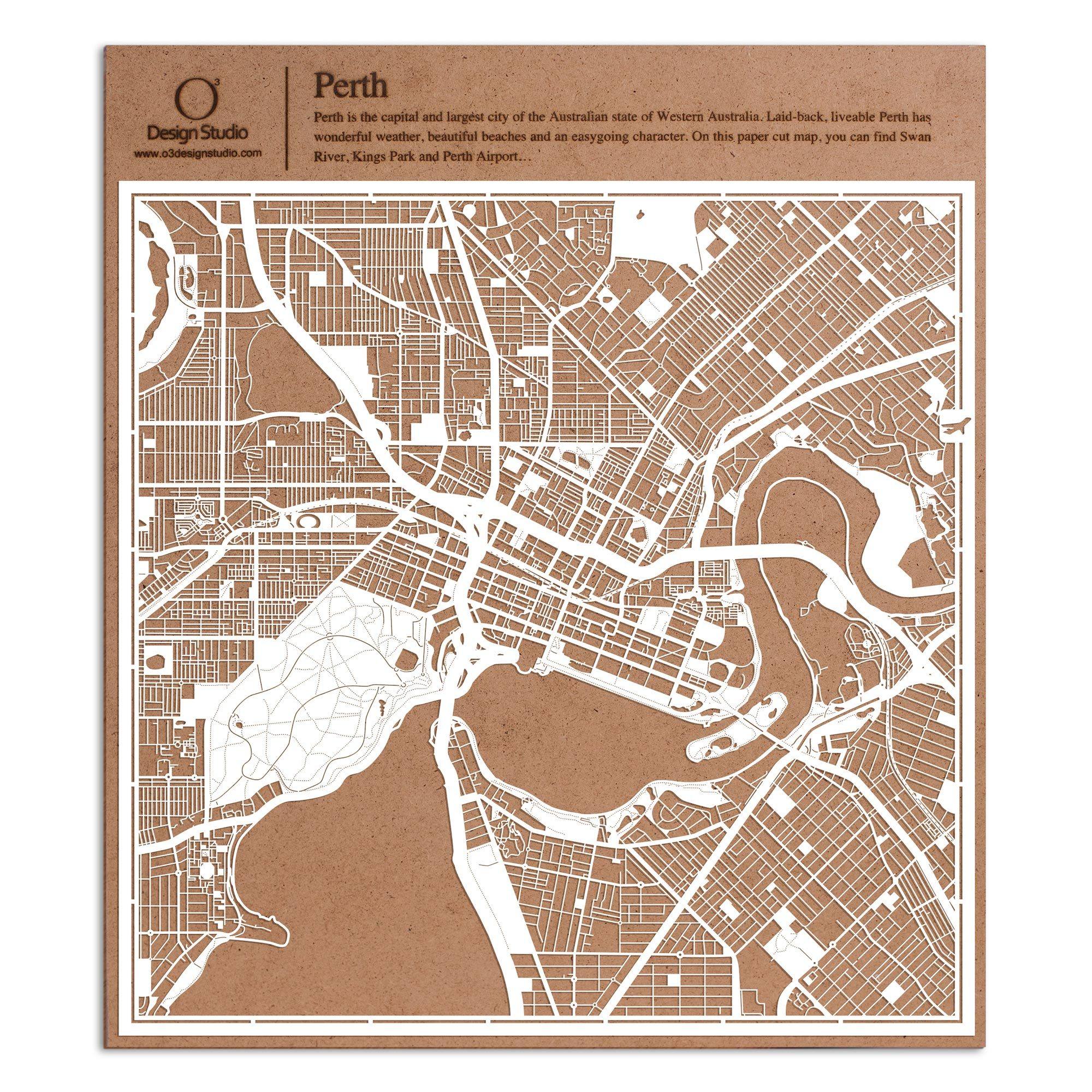 o3designstudio paper cut map Perth White map art MU1007W