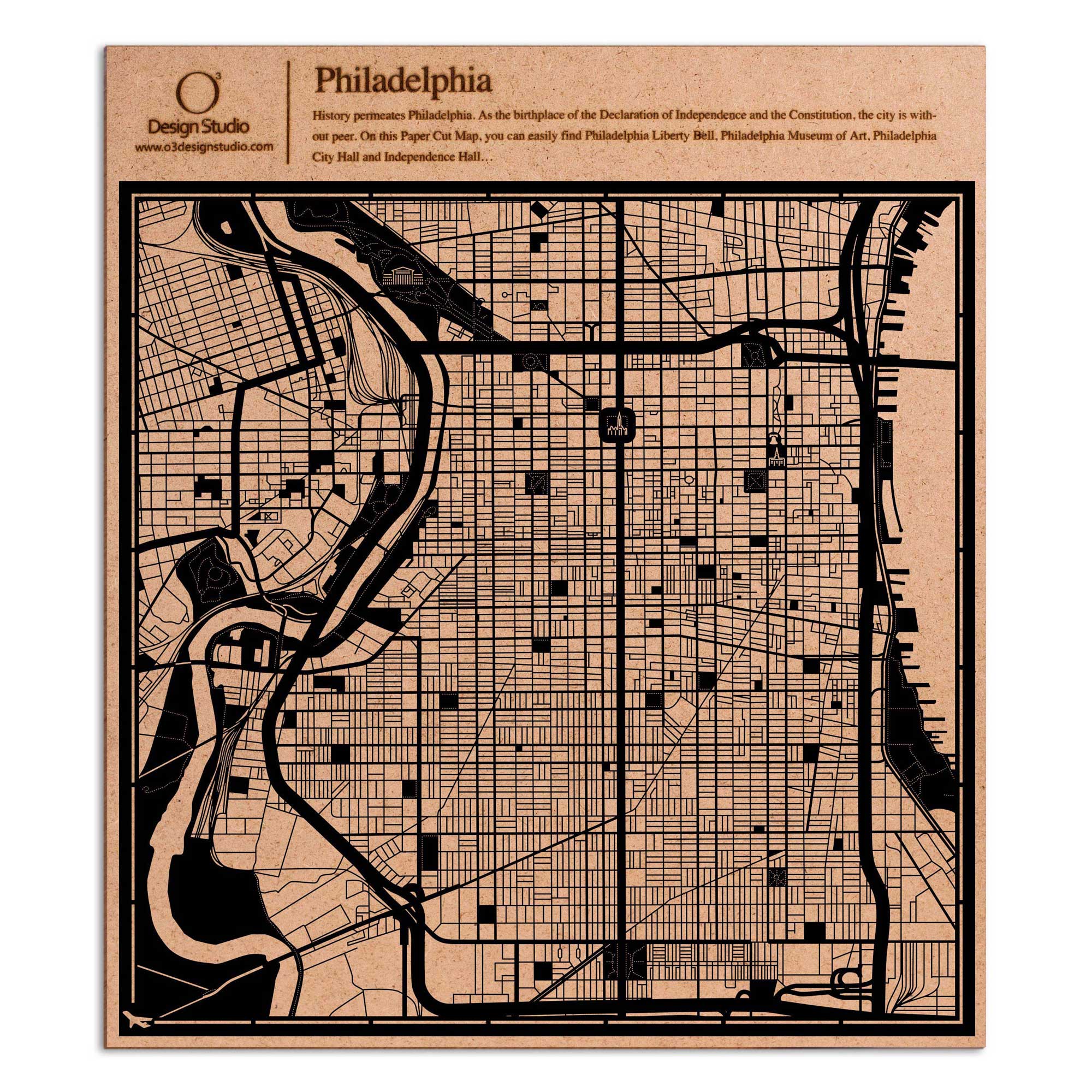 o3designstudio paper cut map Philadelphia Black map art MU2019B