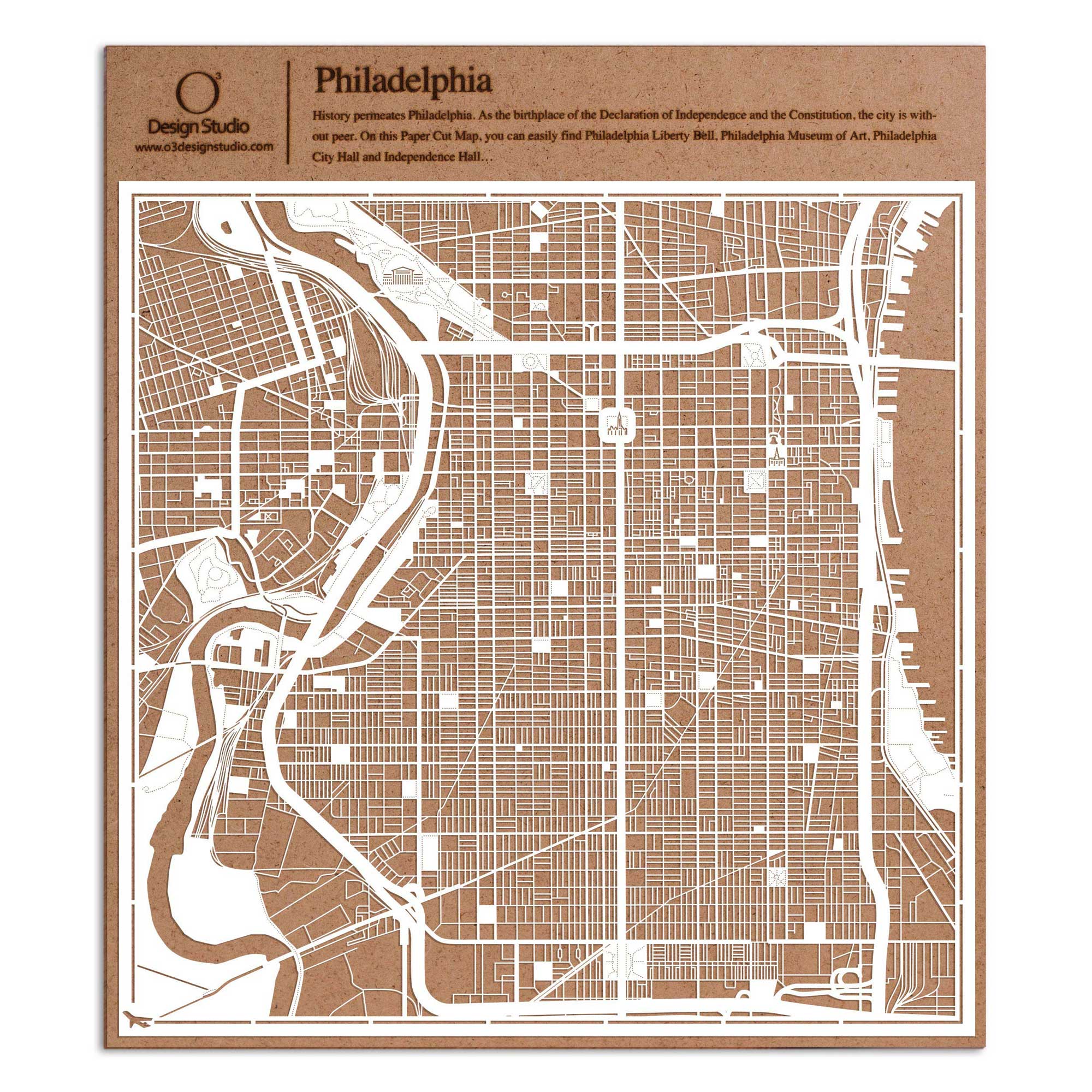 o3designstudio paper cut map Philadelphia White map art MU2019W