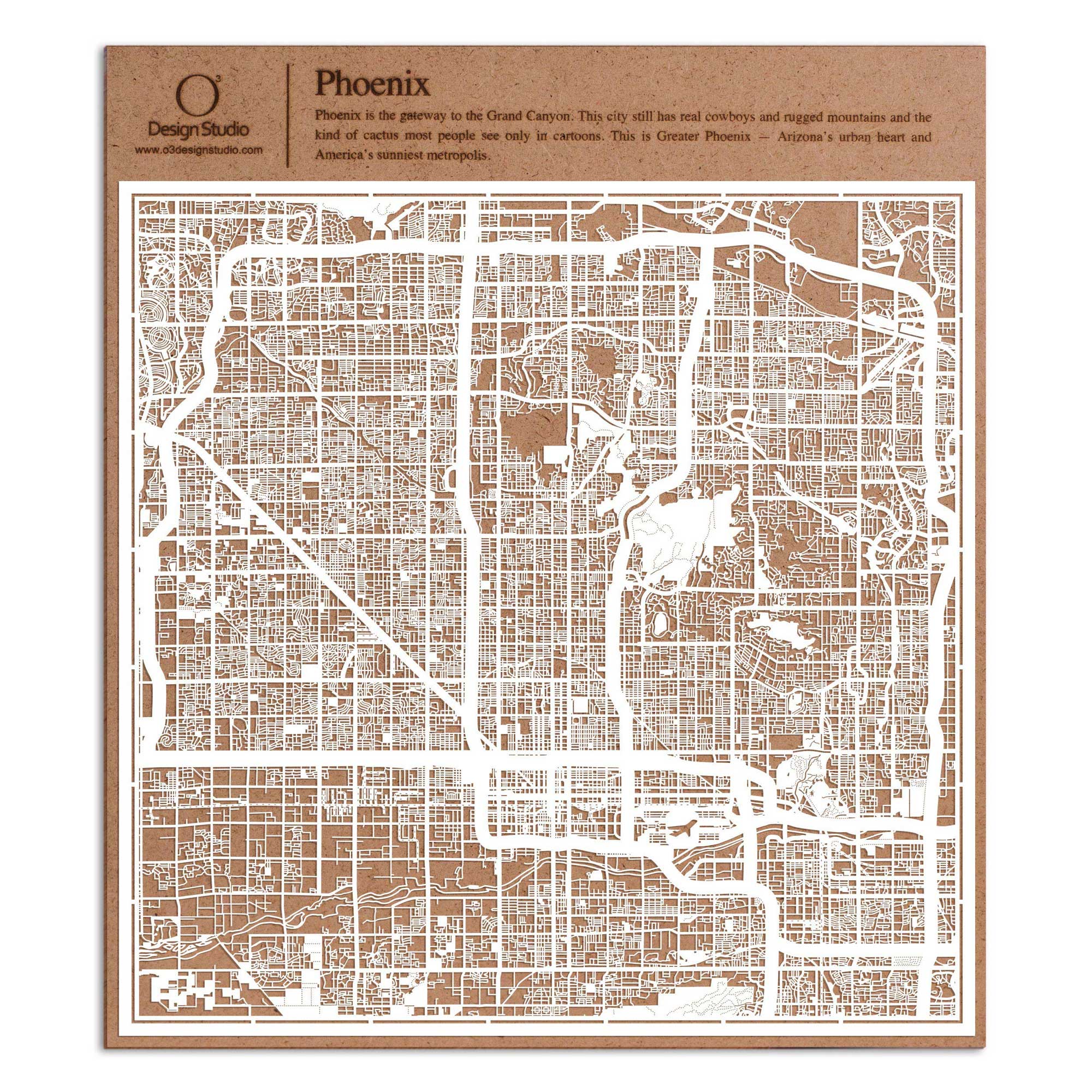 o3designstudio paper cut map Phoenix White map art MU2020W