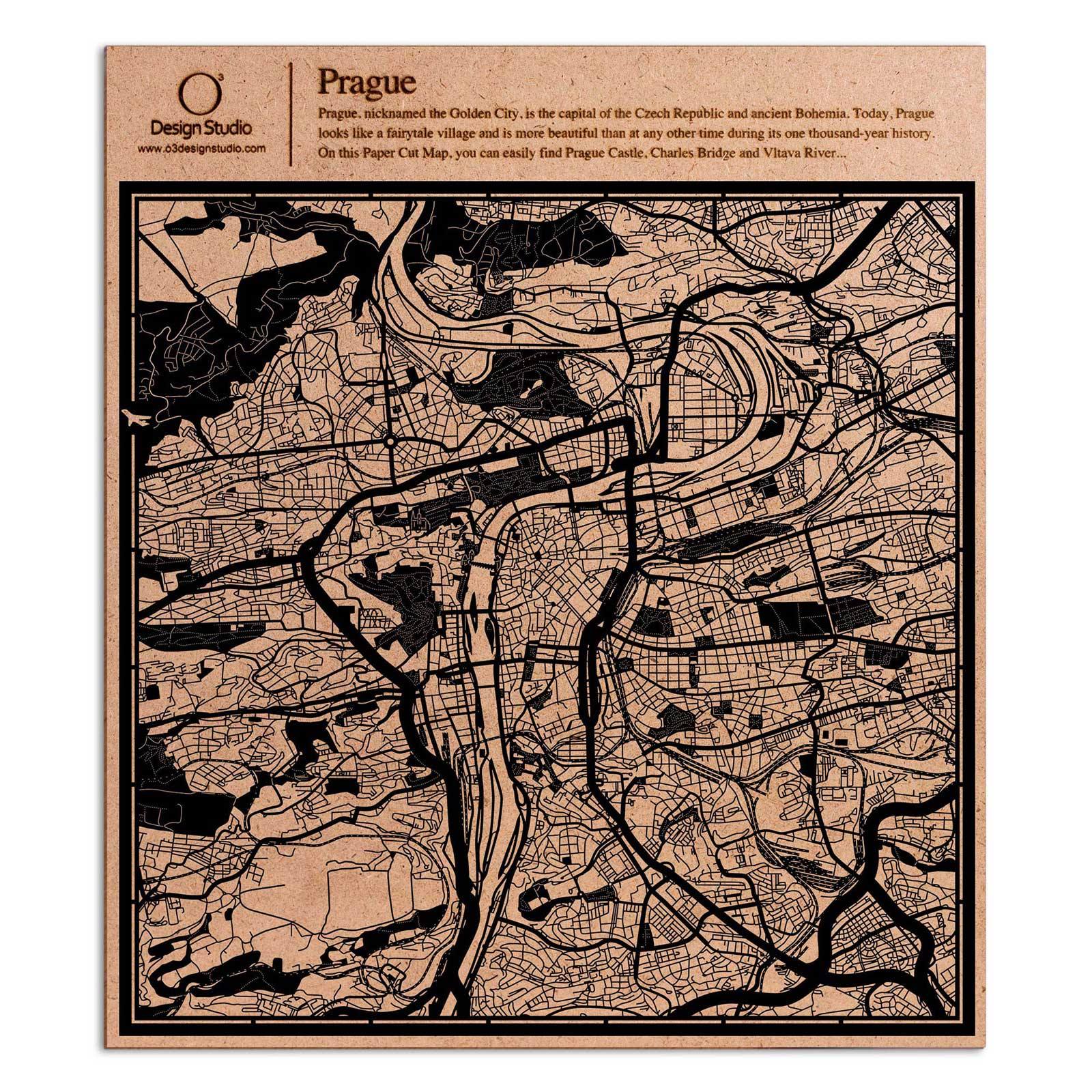 o3designstudio paper cut map Prague Black map art MU3013B