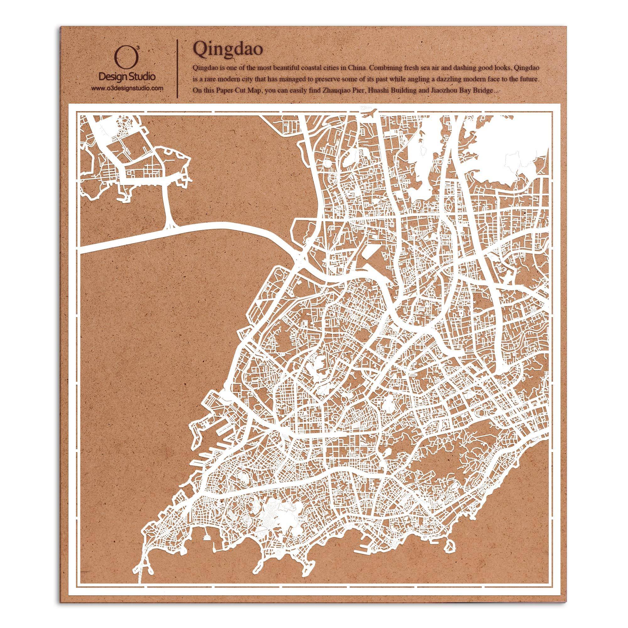 o3designstudio paper cut map Qingdao White map art MU1050W
