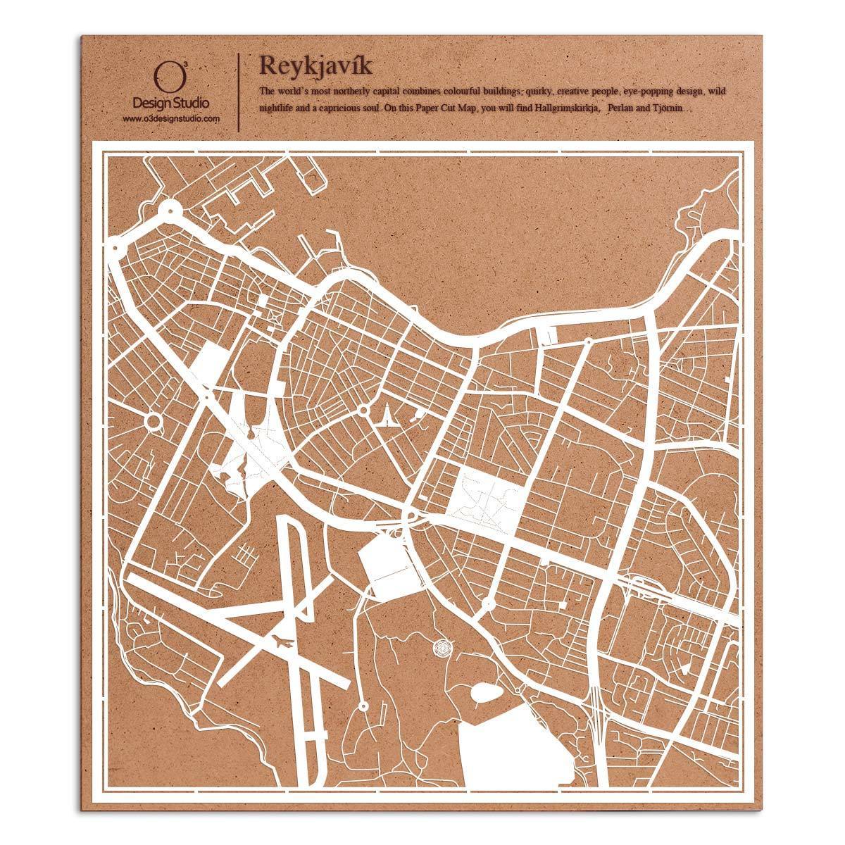 o3designstudio paper cut map Reykjavik White map art MU3043W
