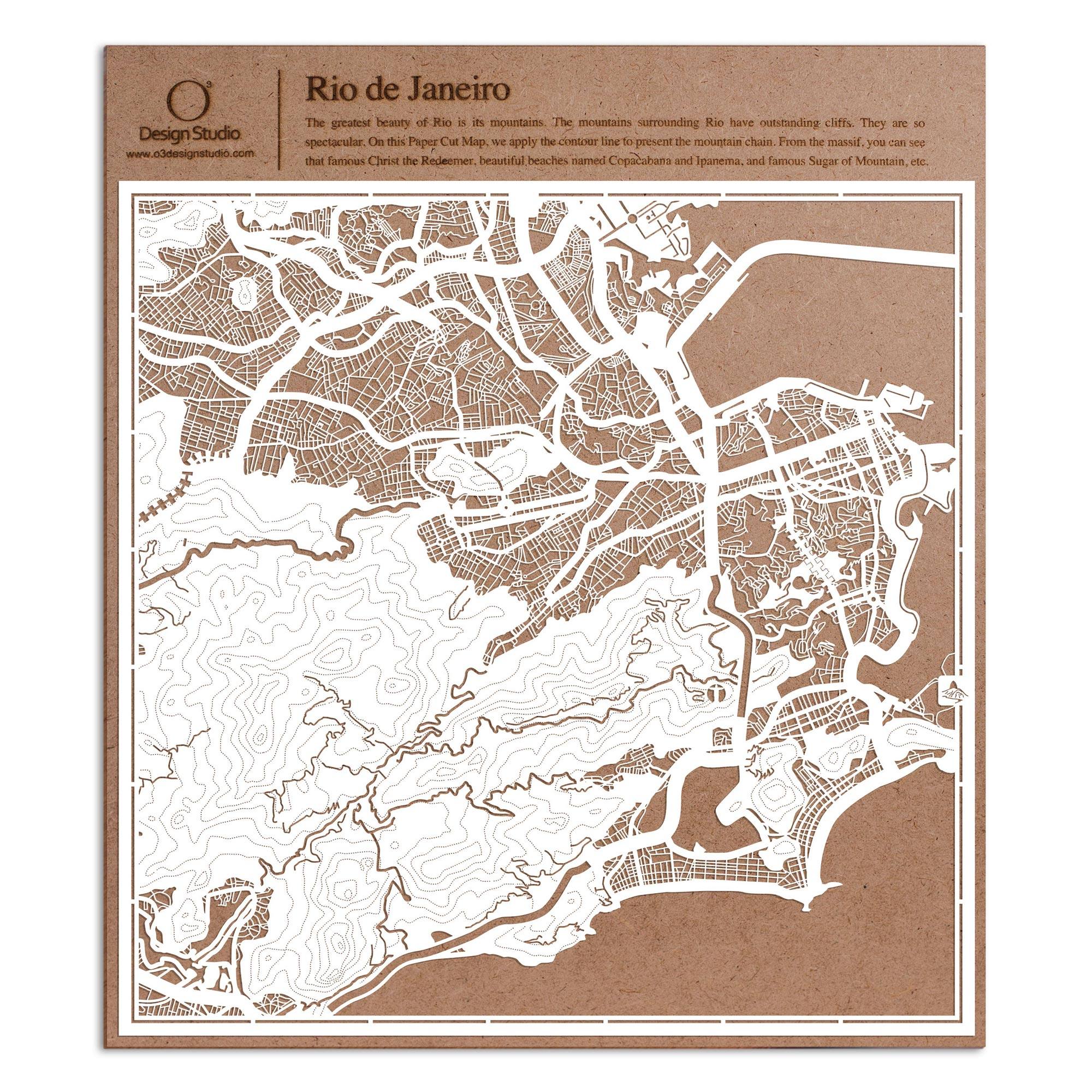 o3designstudio paper cut map Rio de Janeiro White map art MU2301W