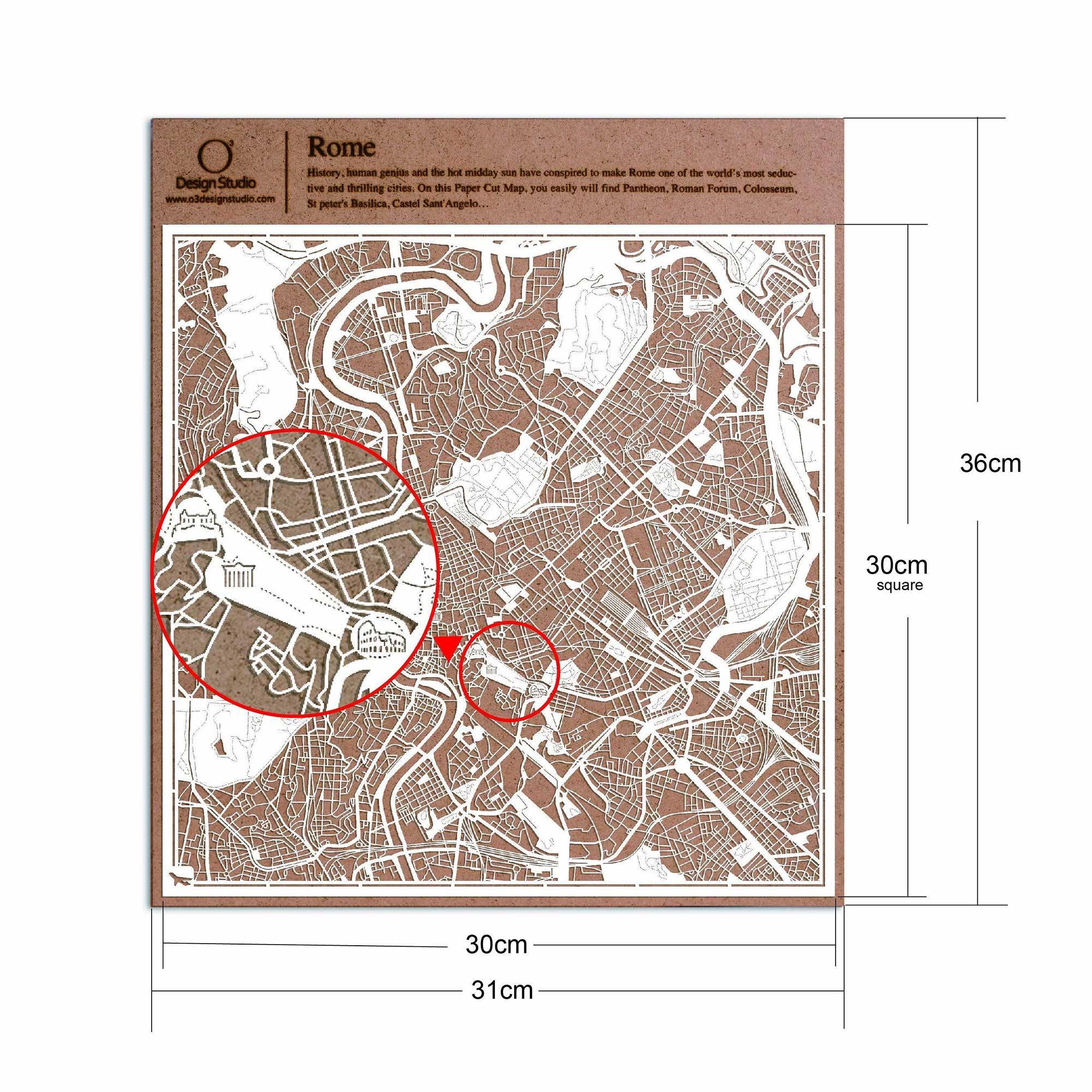 o3designstudio paper cut map Rome 30*30cm map art white size