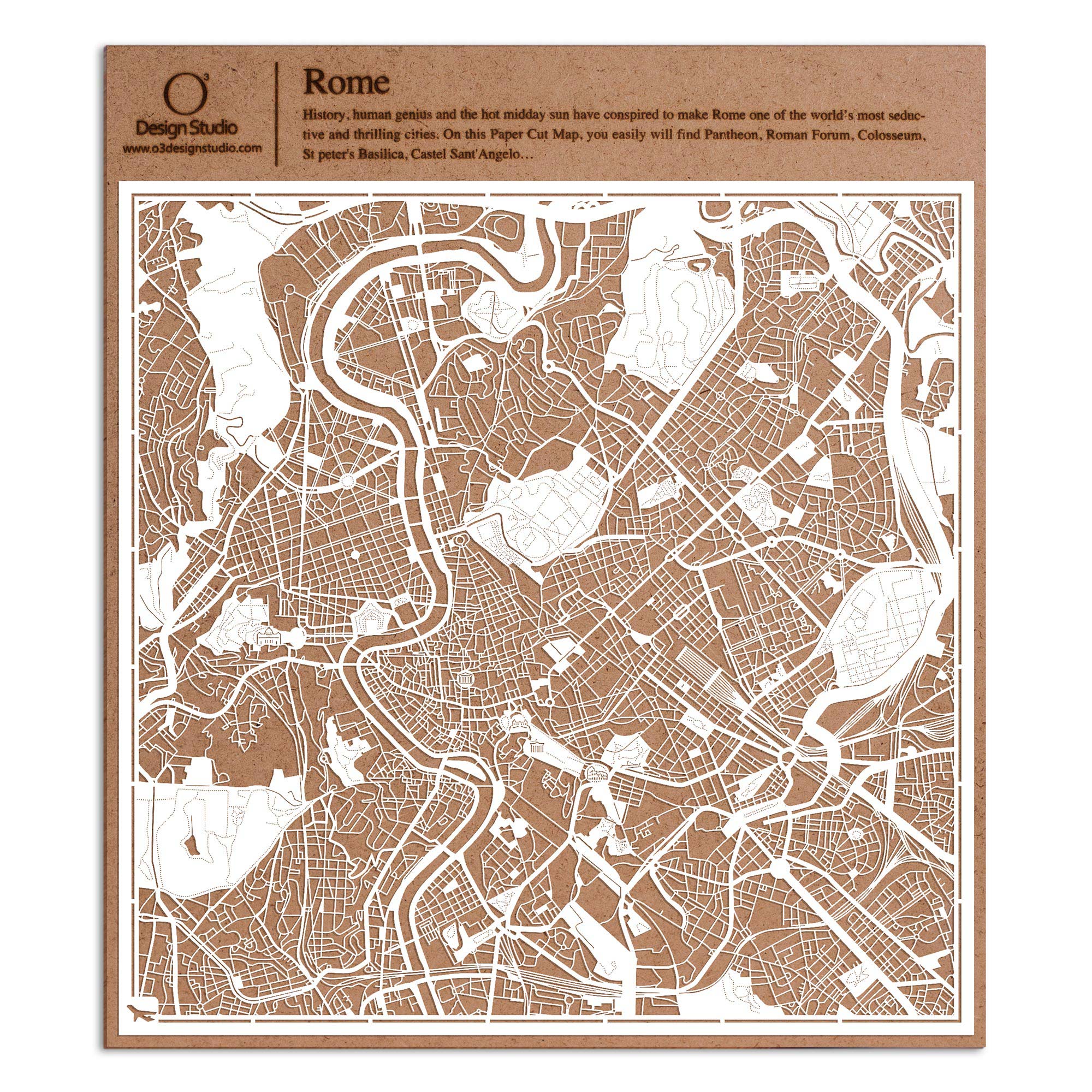 o3designstudio paper cut map Rome White map art MU3007W