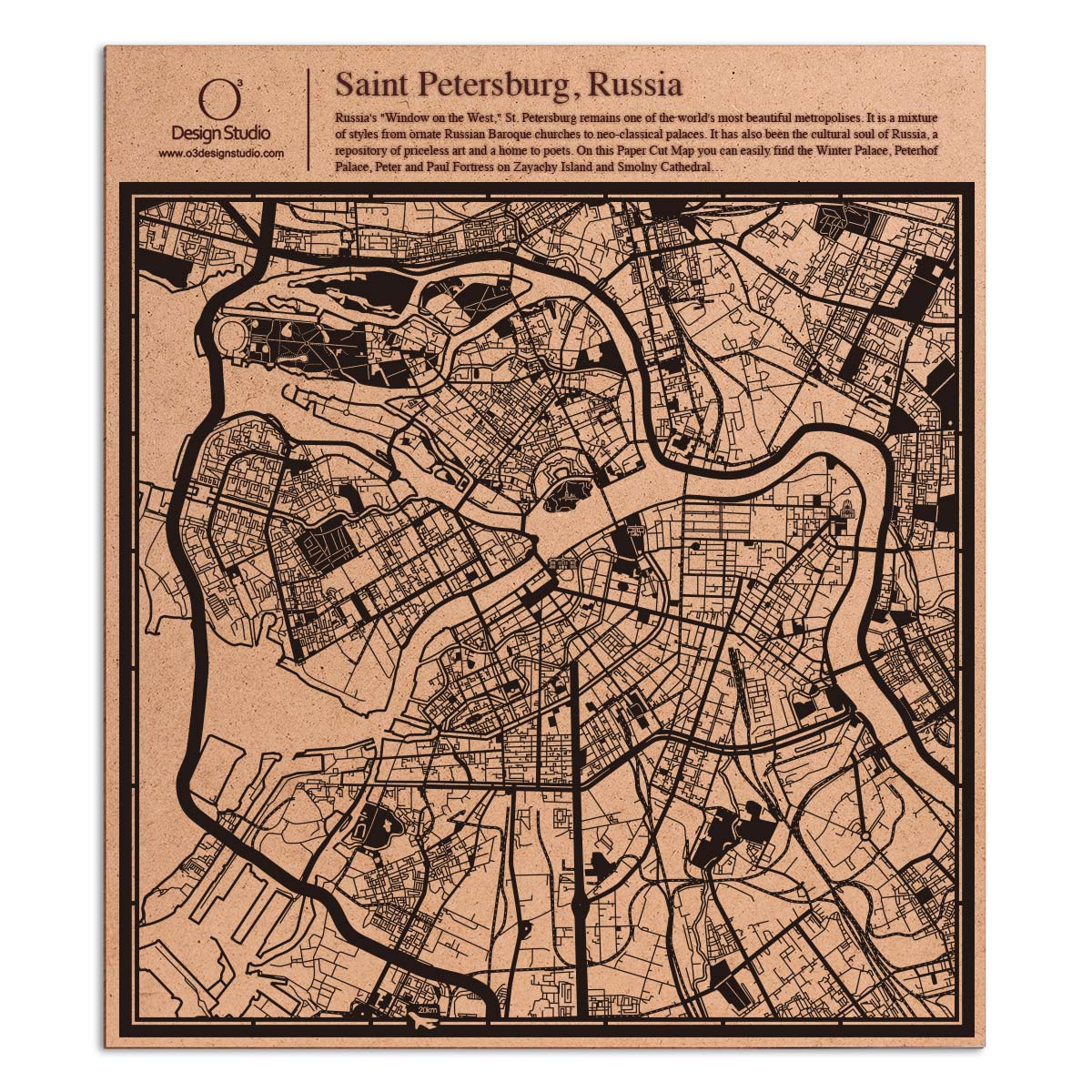 o3designstudio paper cut map Saint Petersburg Black map art MU3042B