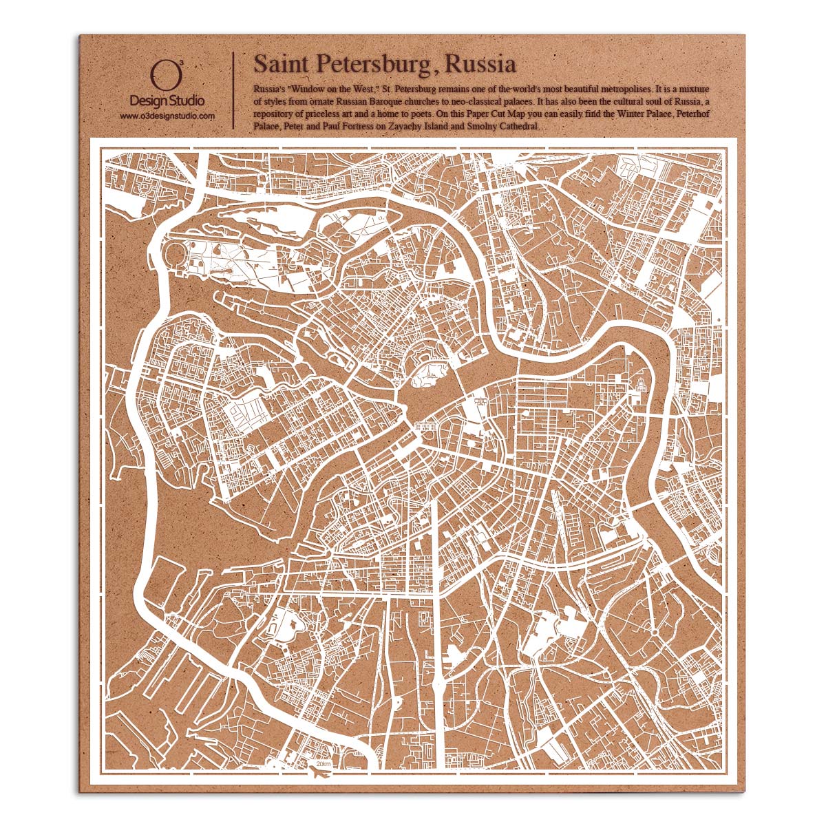 o3designstudio paper cut map Saint Petersburg White map art MU3042W