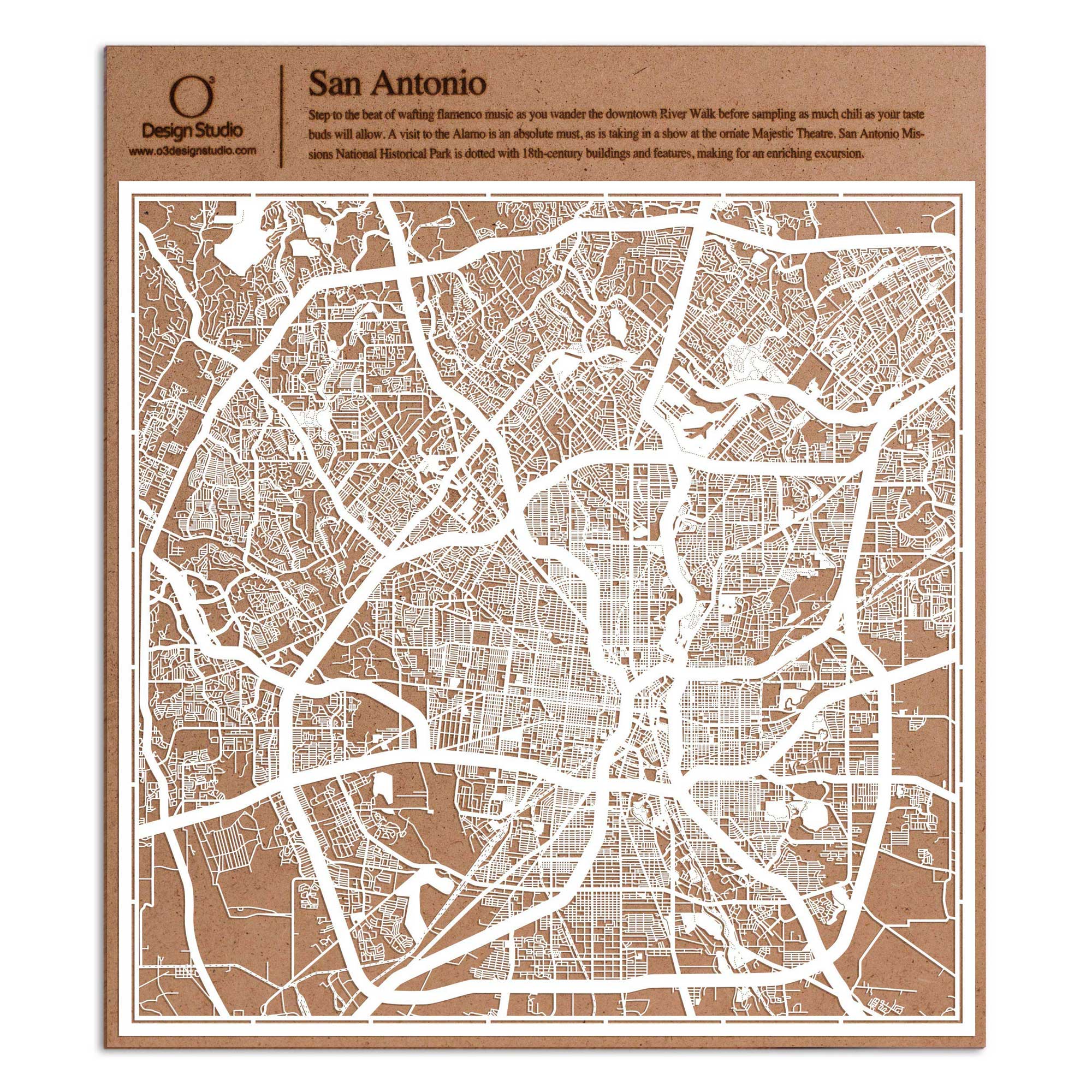 o3designstudio paper cut map San Antonio White map art MU2013W