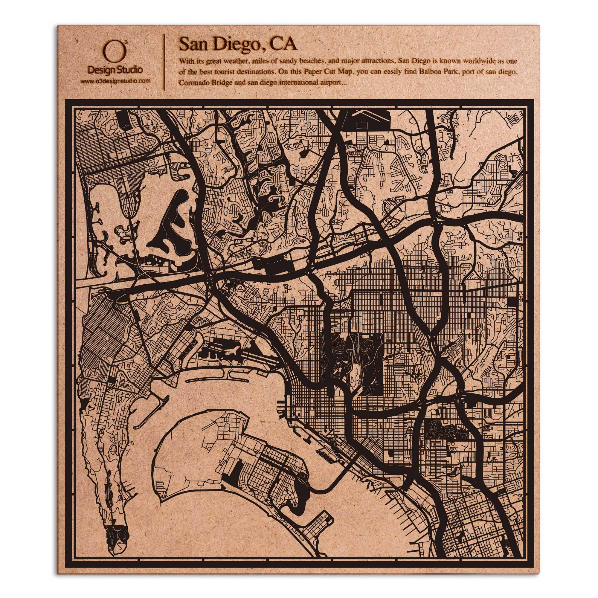 o3designstudio paper cut map San DiegoCA Black map art MU2014B