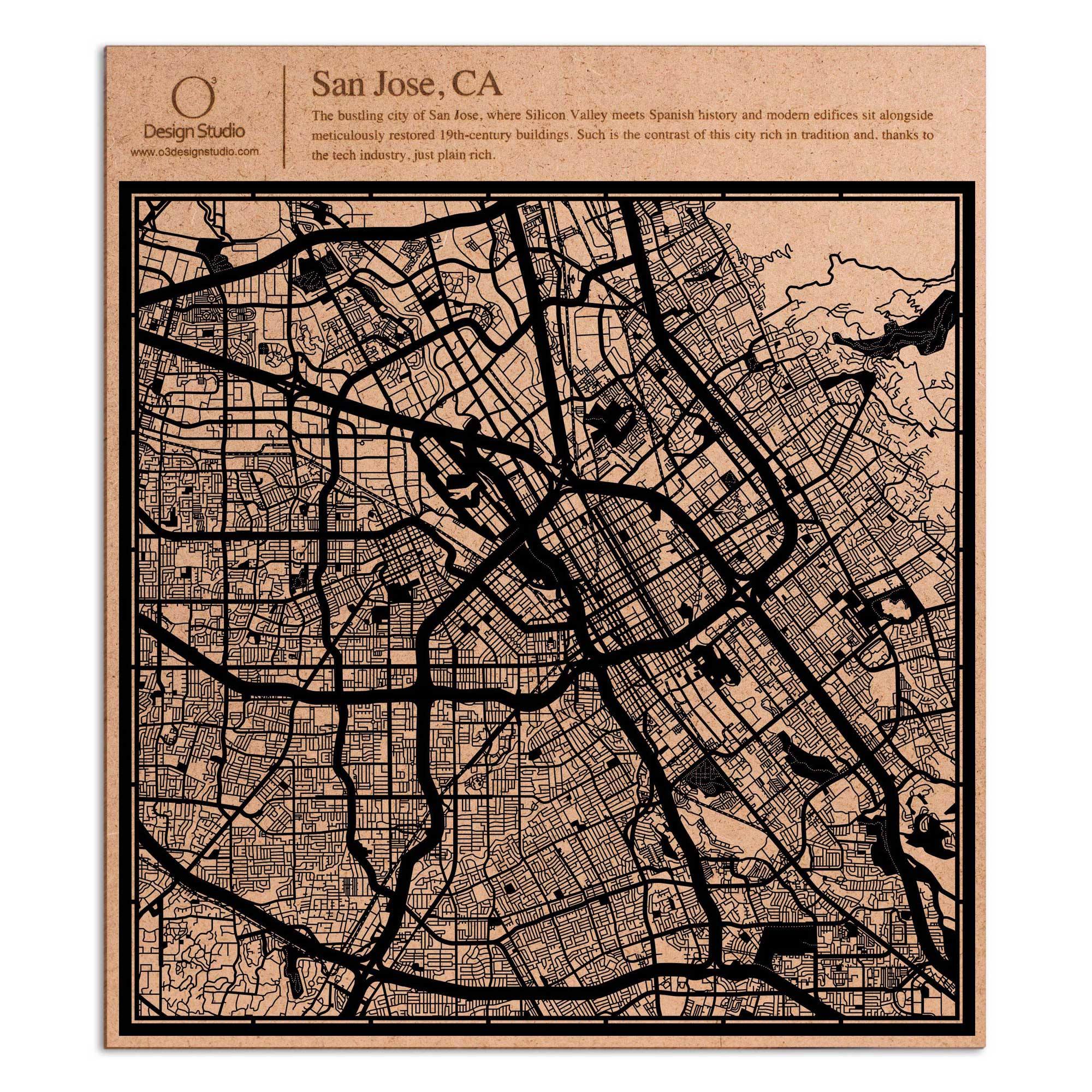 o3designstudio paper cut map San Jose CA Black map art MU2017B