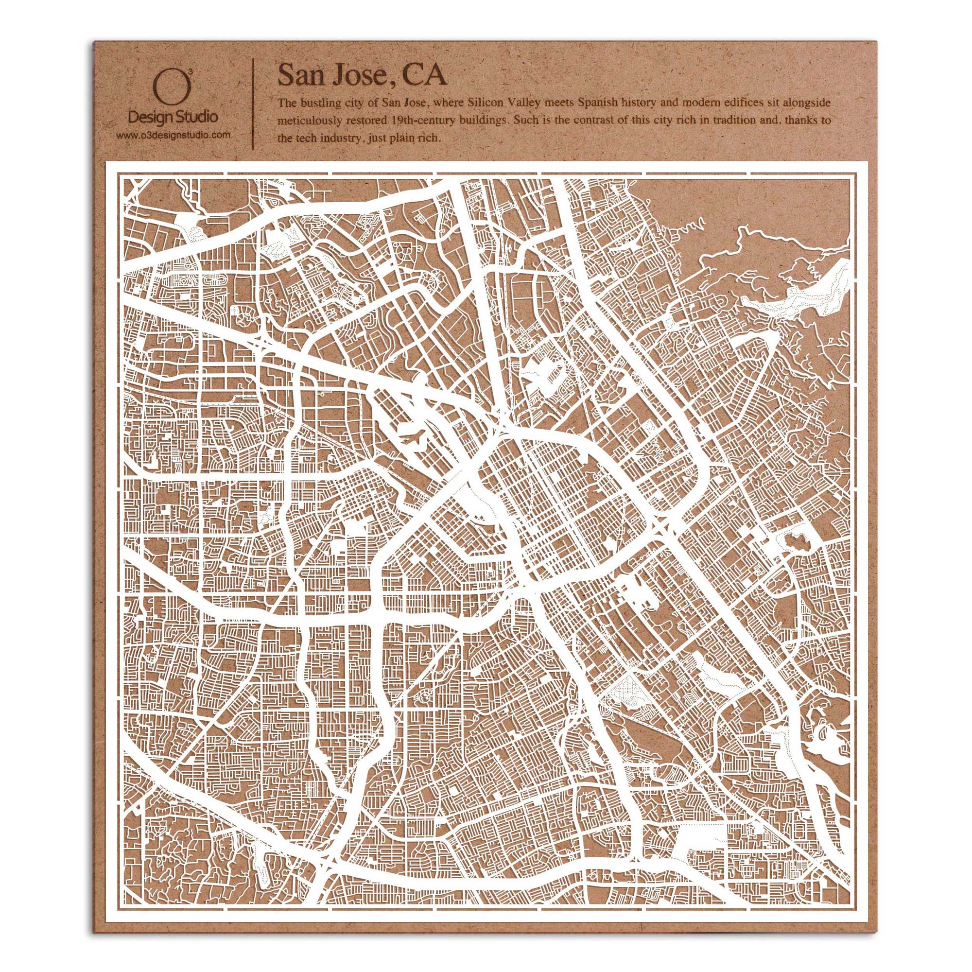 o3designstudio paper cut map San Jose CA White map art MU2017W