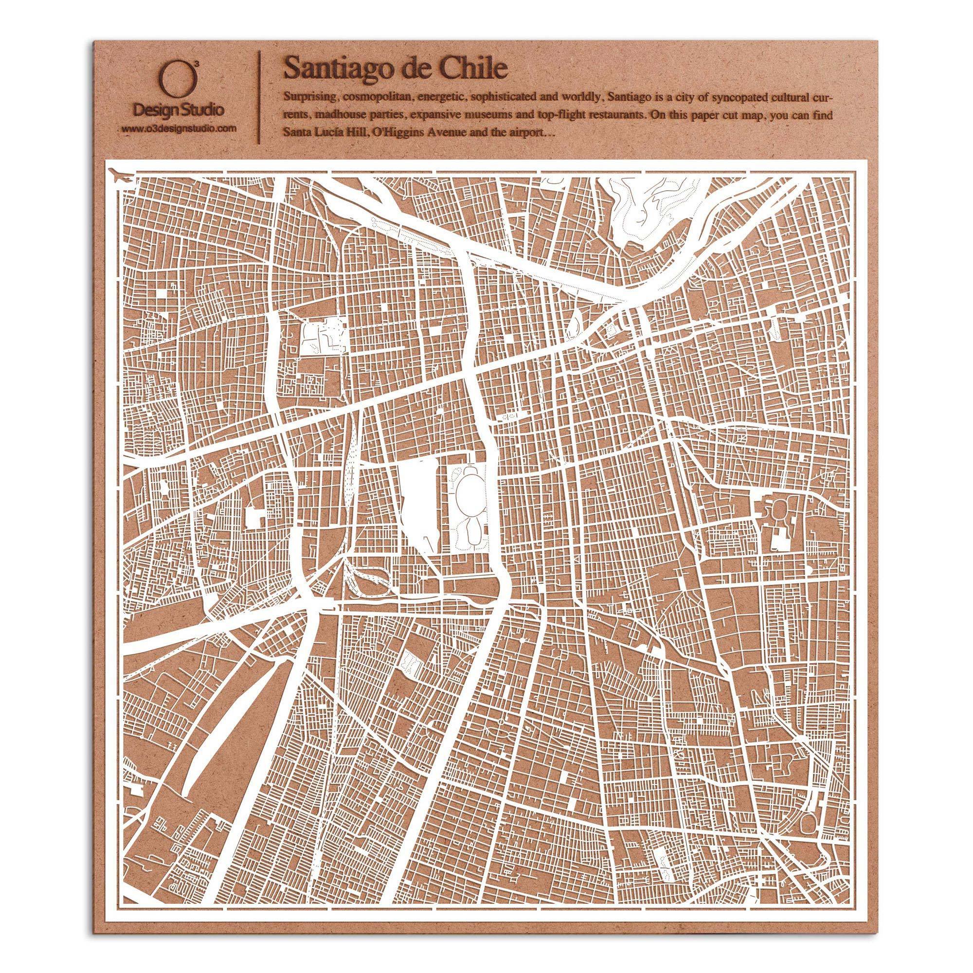 o3designstudio paper cut map Santiago de Chile White map art MU2302W